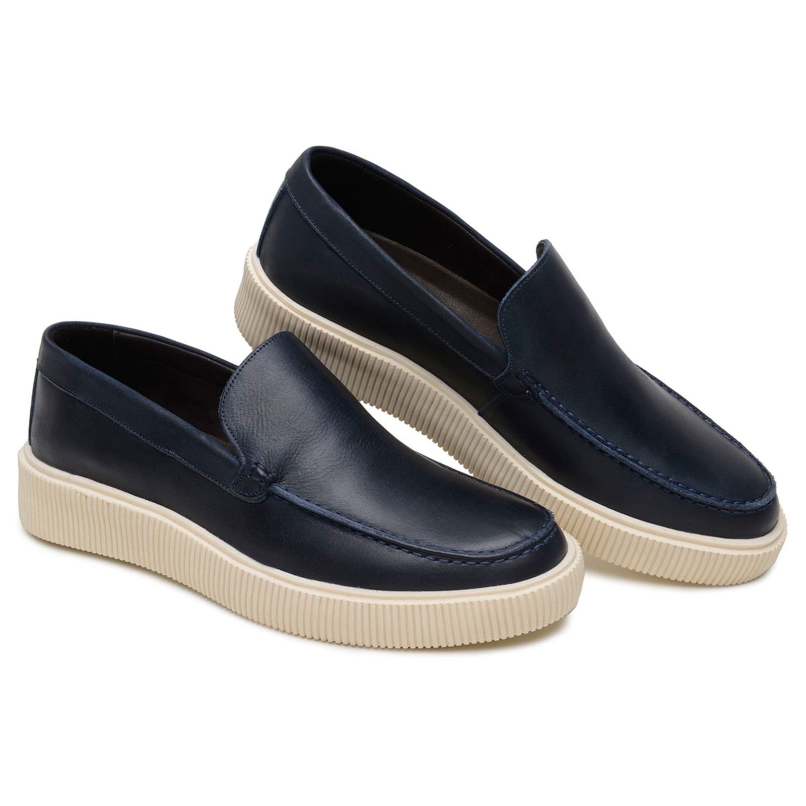 Sapato Masculino De Couro Anna Andrade Casual Social Slip On Mocassim Drive Conforto Azul