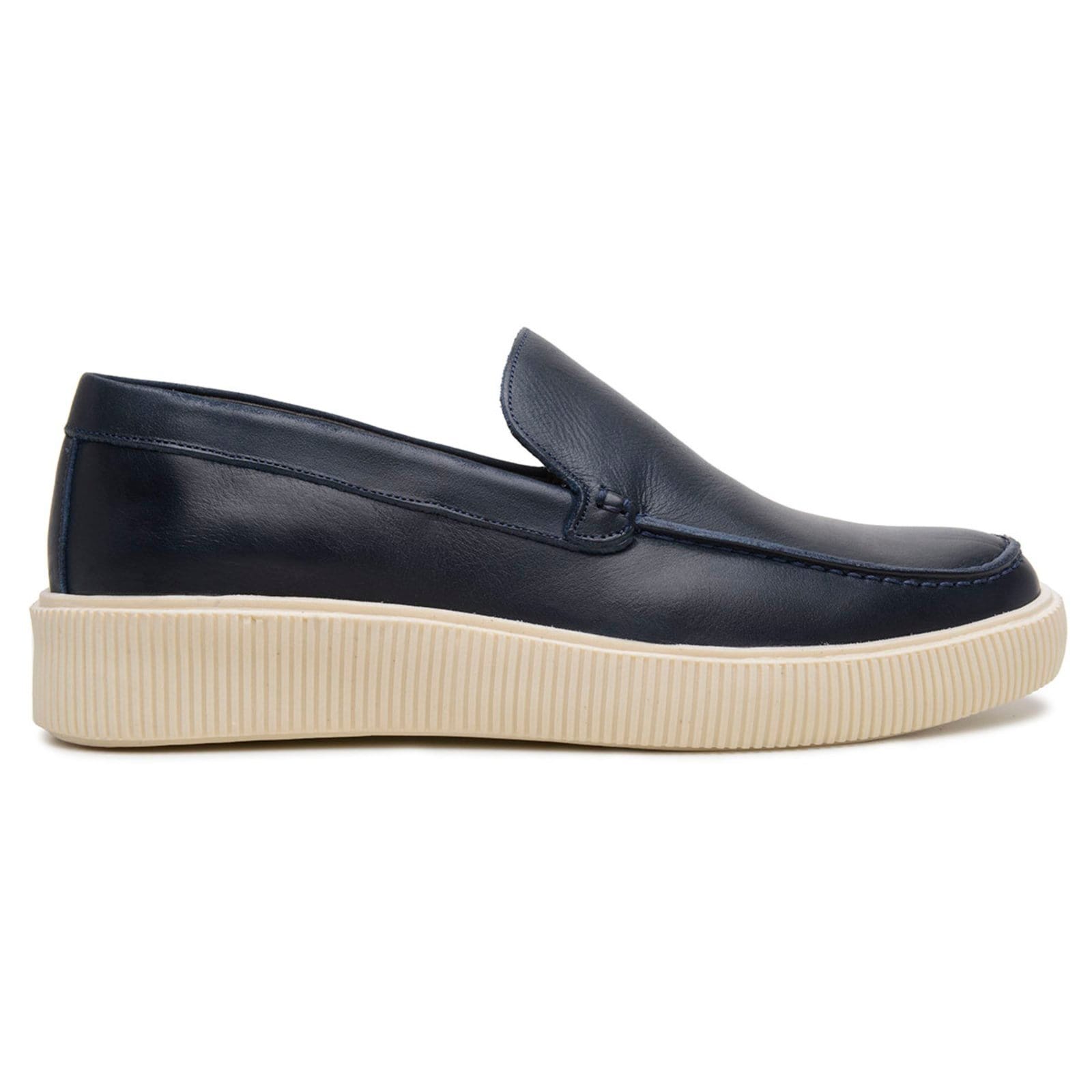 Vista 2 Sapato Masculino De Couro Anna Andrade Casual Social Slip On Mocassim Drive Conforto Azul Anna Andrade azul marinho