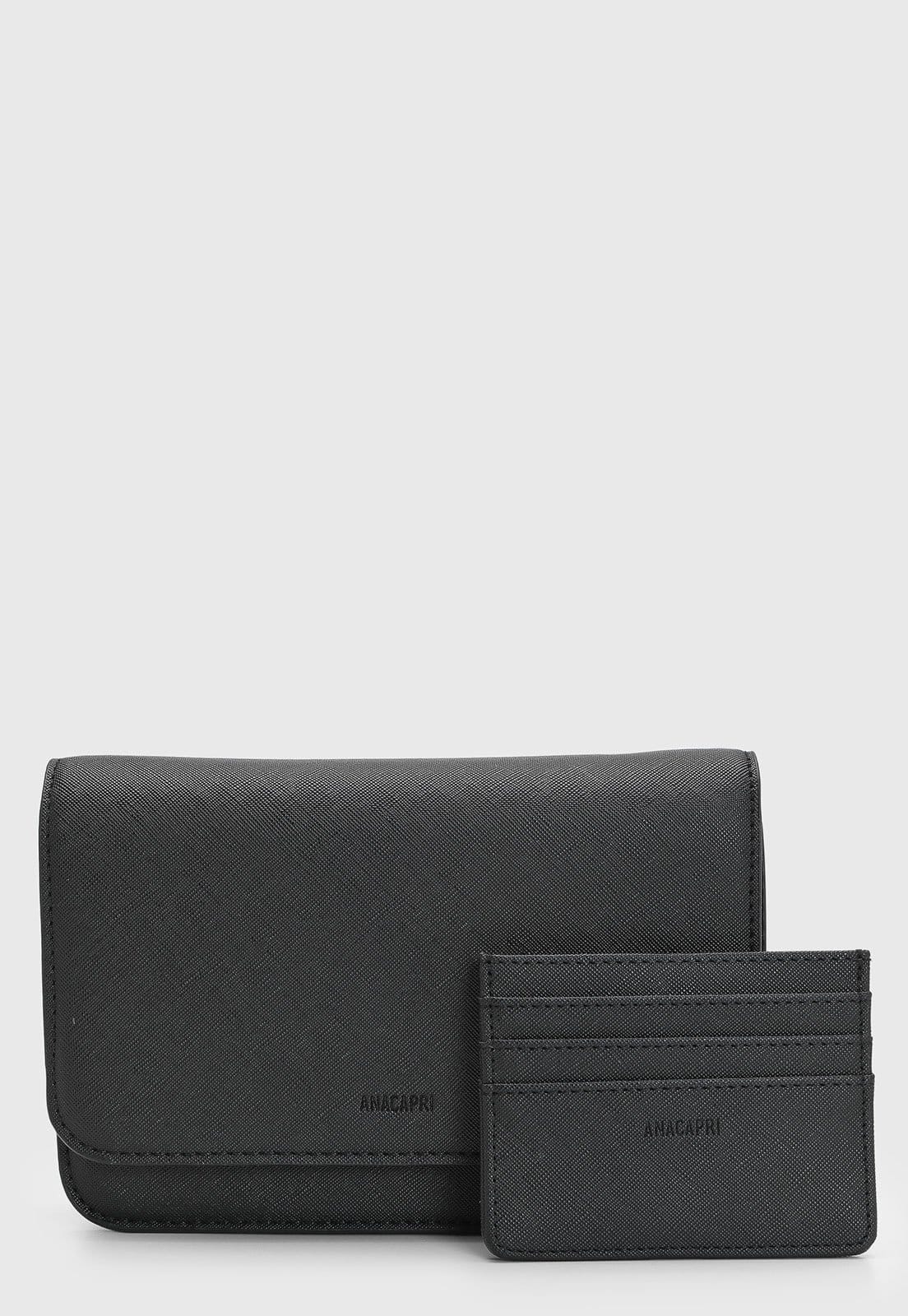 Kit Bolsa e porta cartão Feminina Anacapri Pequena Preta