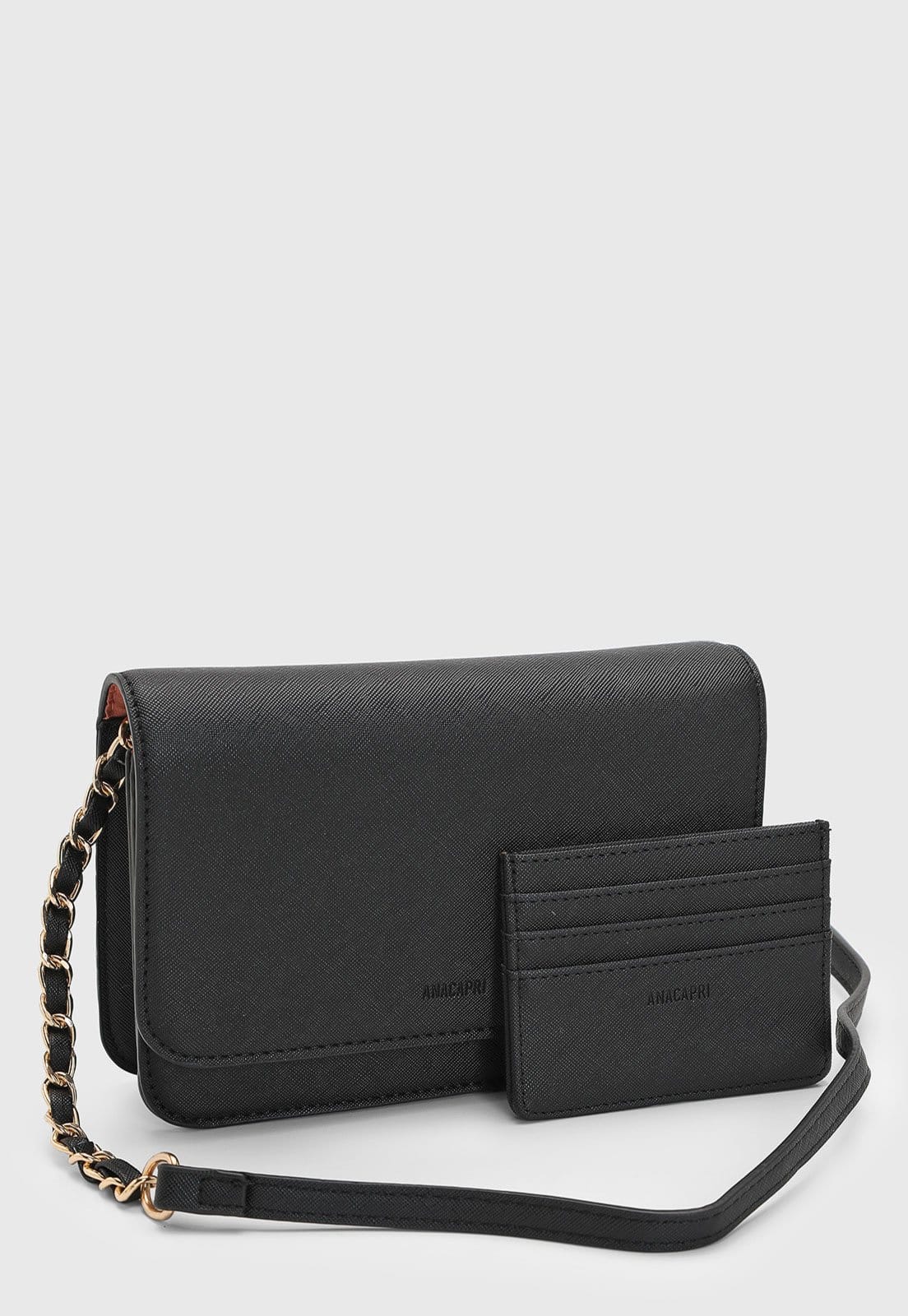 Vista 2 Kit Bolsa e porta cartão Feminina Anacapri Pequena Preta Anacapri preto
