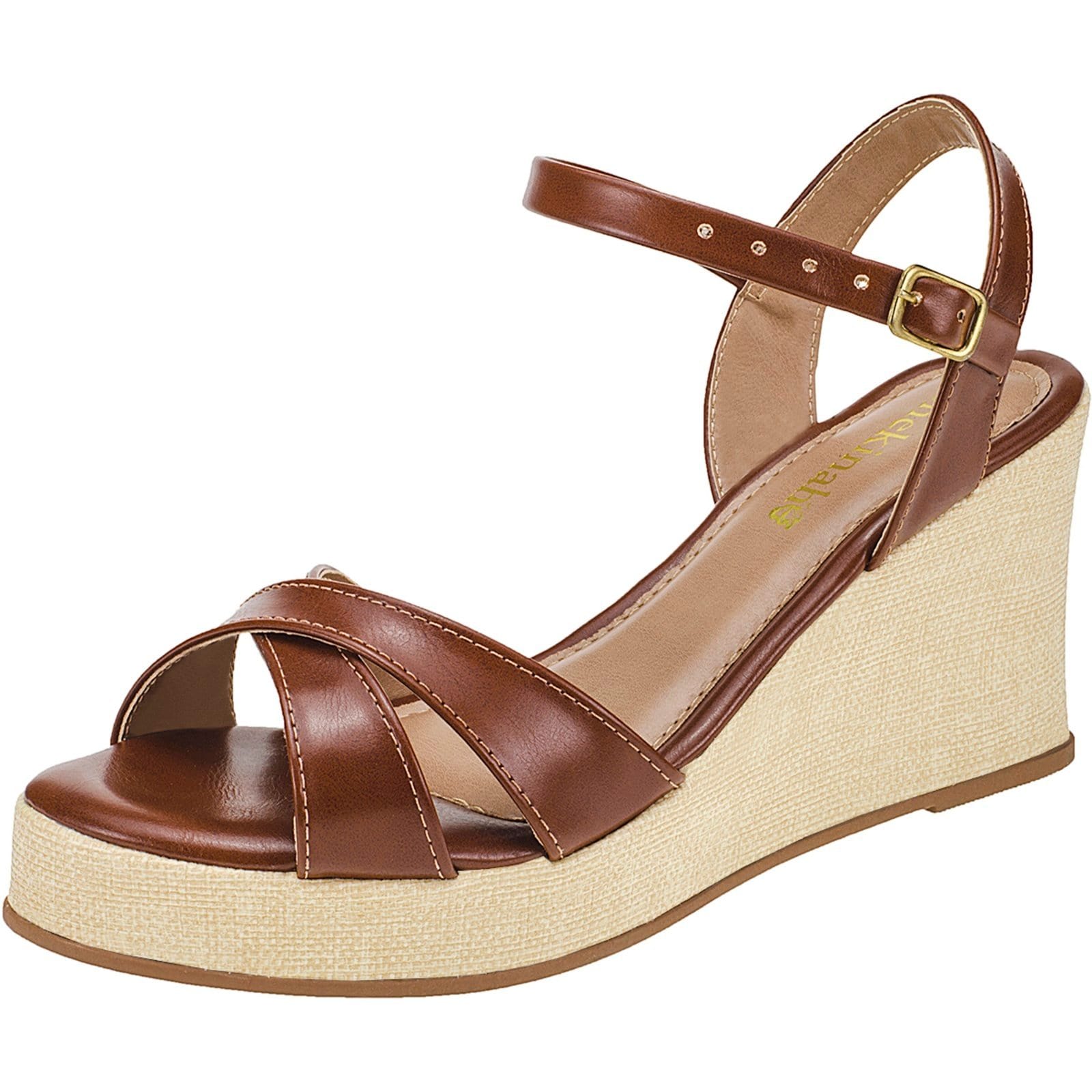 Sandália Feminina Anabela Plataforma Shekinah Confortável Tiras Em X Cruzadas Moda