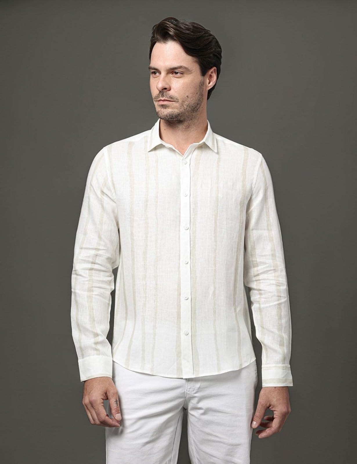 Camisa Masculina Linen Listras Calvin Klein
