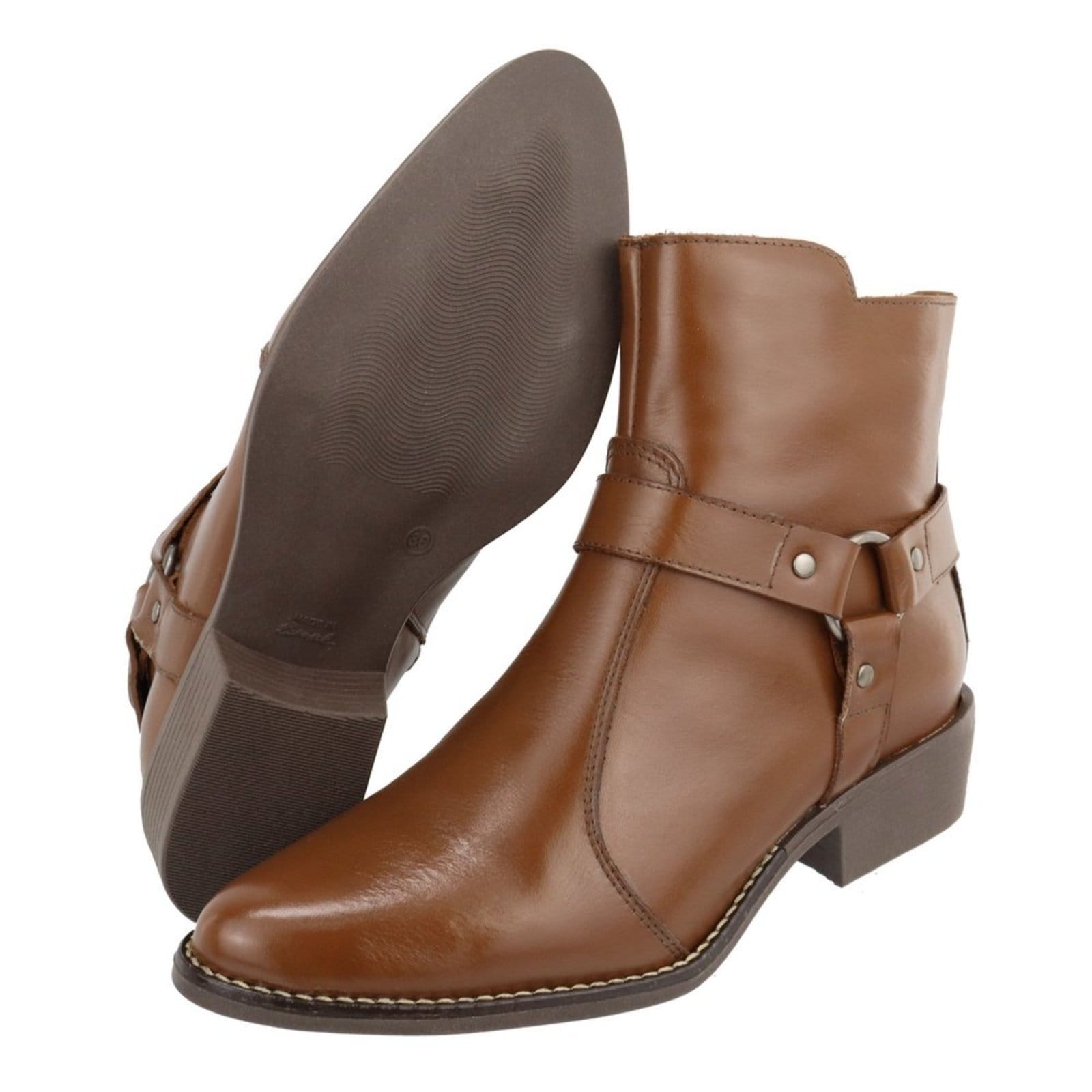 Vista 2 Bota em Couro Feminina Cano Baixo Bico Fino Conhaque TELLINI STORE caramelo