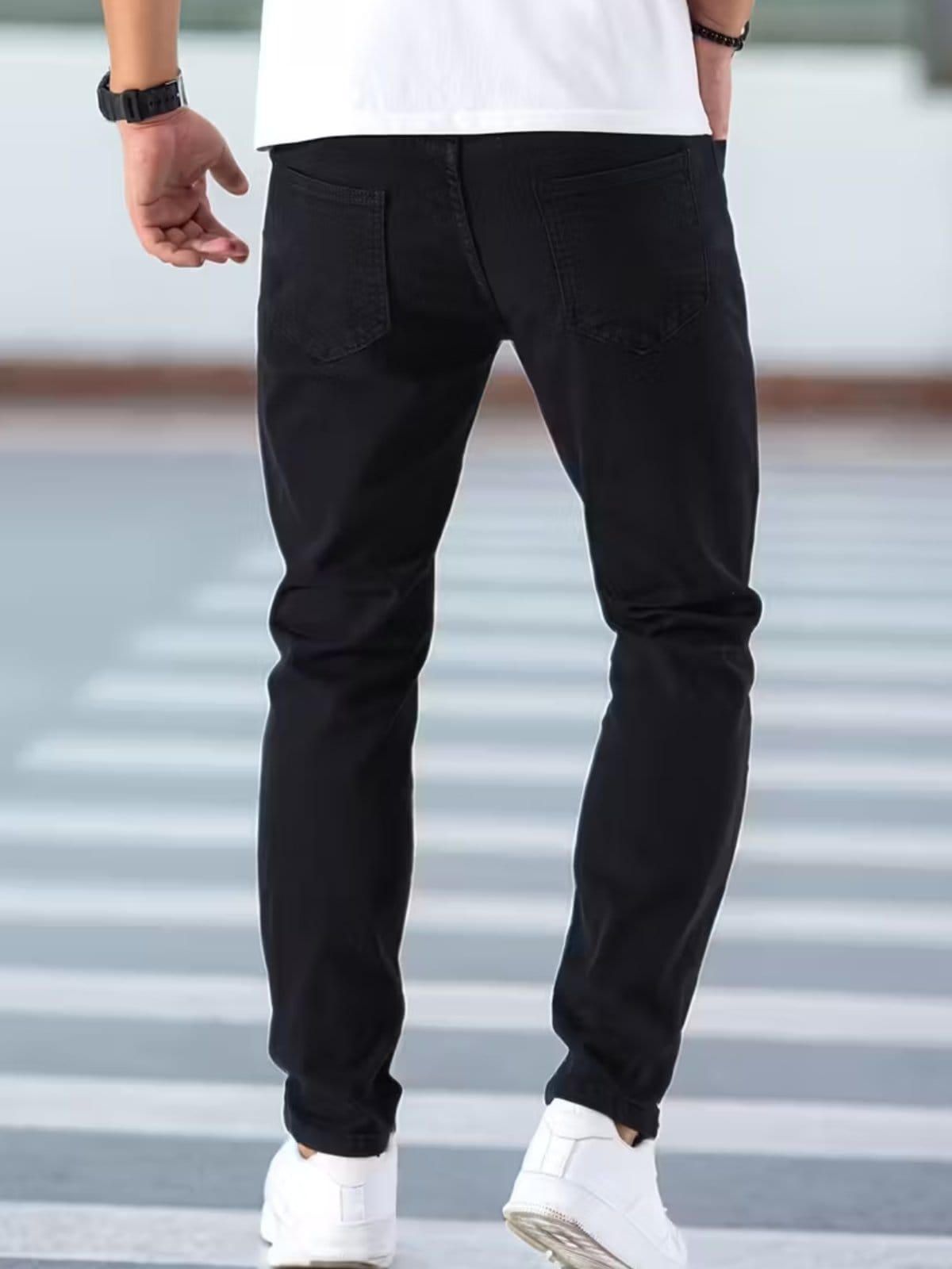 Vista 2 Calça Jeans Sarja 5 Estilos Preta Confortavel e Basica 5 ESTILOS preto