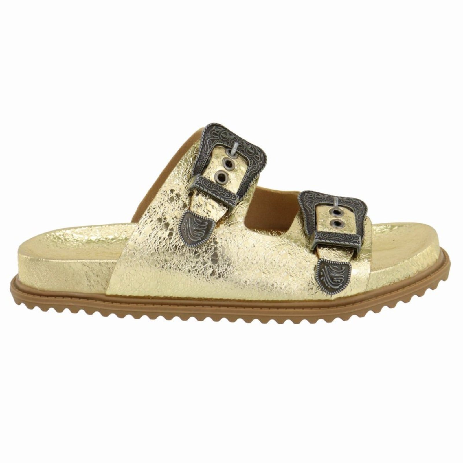 Vista 2 Papete Rasteira Feminina Paula B Com Fivela Estilo Retro Palmilha Confort PAULA B dourado