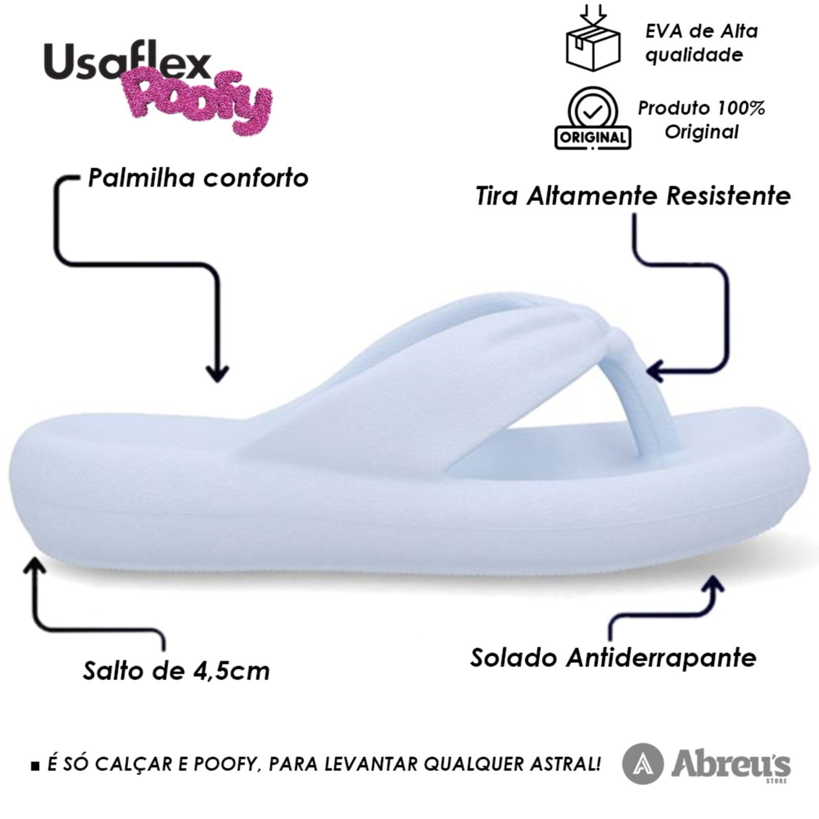 Vista 2 Chinelo Usaflex Poofy Bico Quadrado Eva Feminino Confortavel Jeans - 004 Usaflex azul