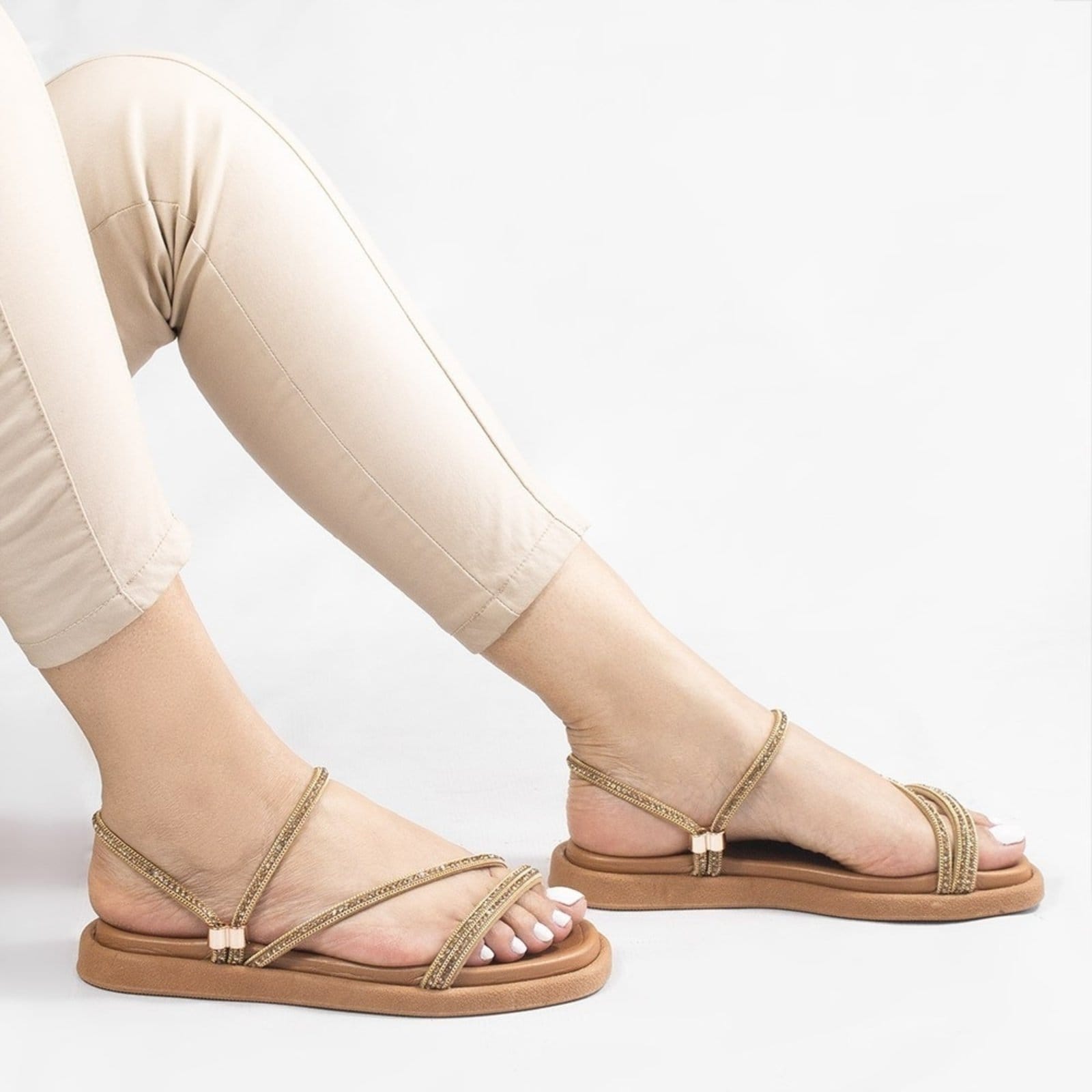 Vista 2 Sandália Zatta Feminina Rasteira Flat Brilho Tania Caramelo ZATTA castanho