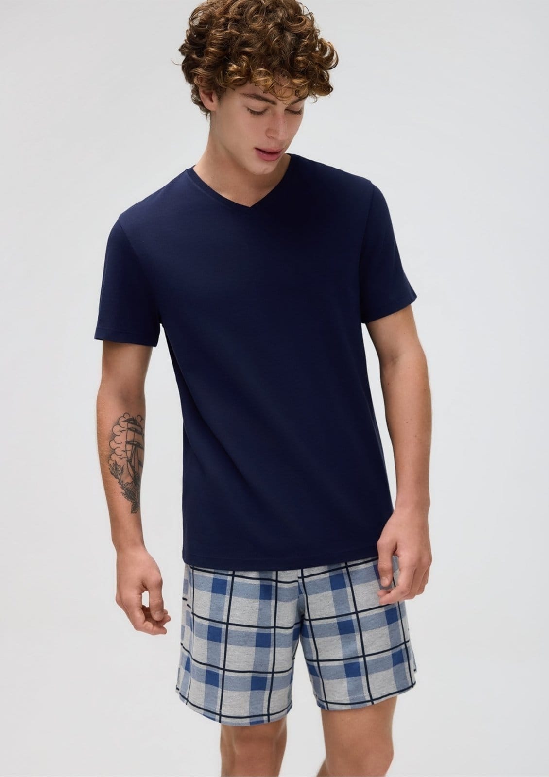 Vista principal Pijama Curto Masculino Com Samba Canção Hering azul