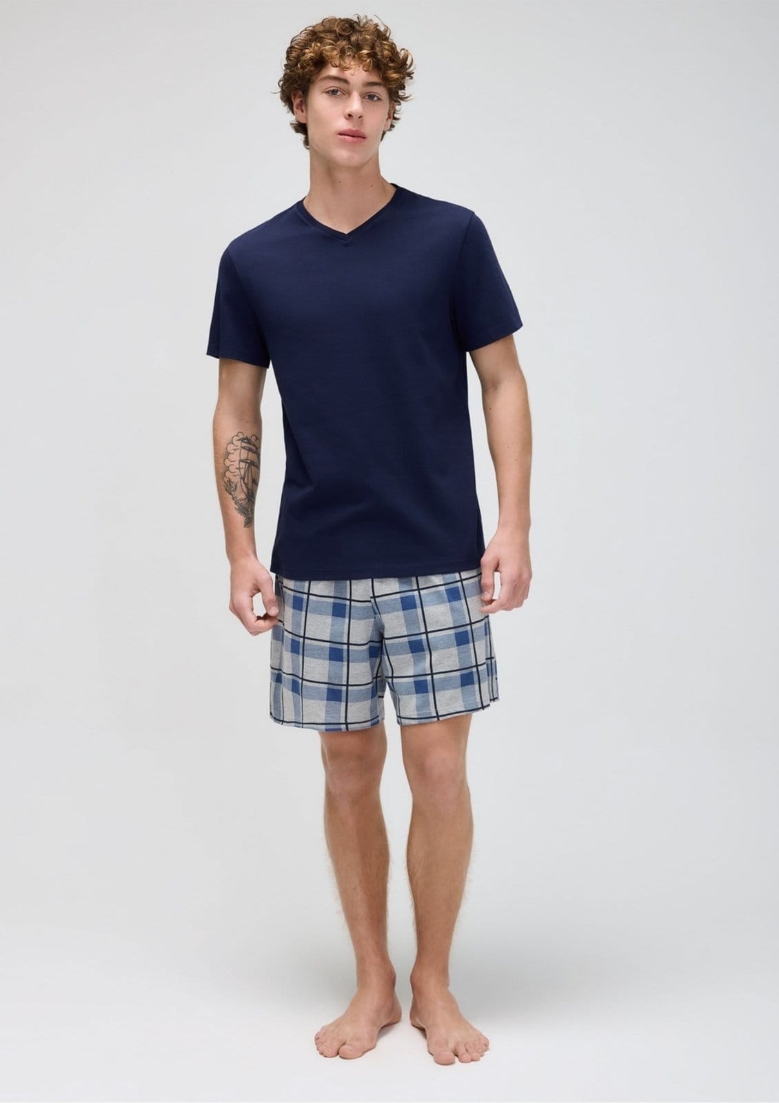 Vista 2 Pijama Curto Masculino Com Samba Canção Hering azul