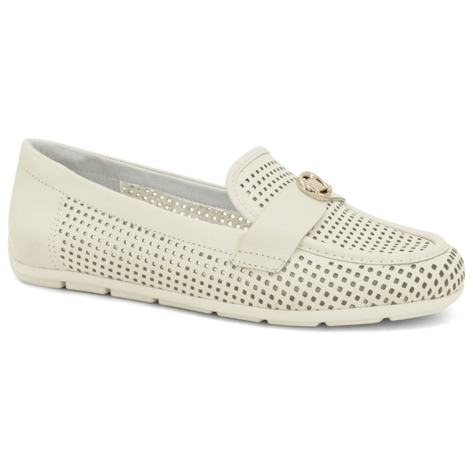 Mocassim Feminino Couro Off White Vazado Comfortflex 2561332-1
