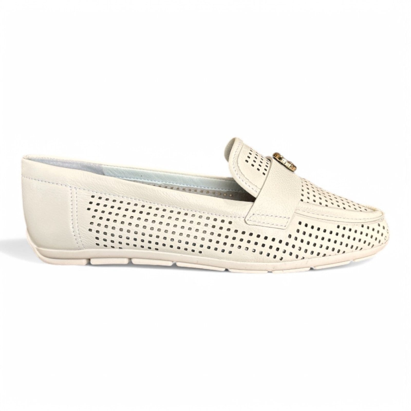 Mocassim Feminino Couro Off White Vazado Comfortflex 2561332-1 - 2