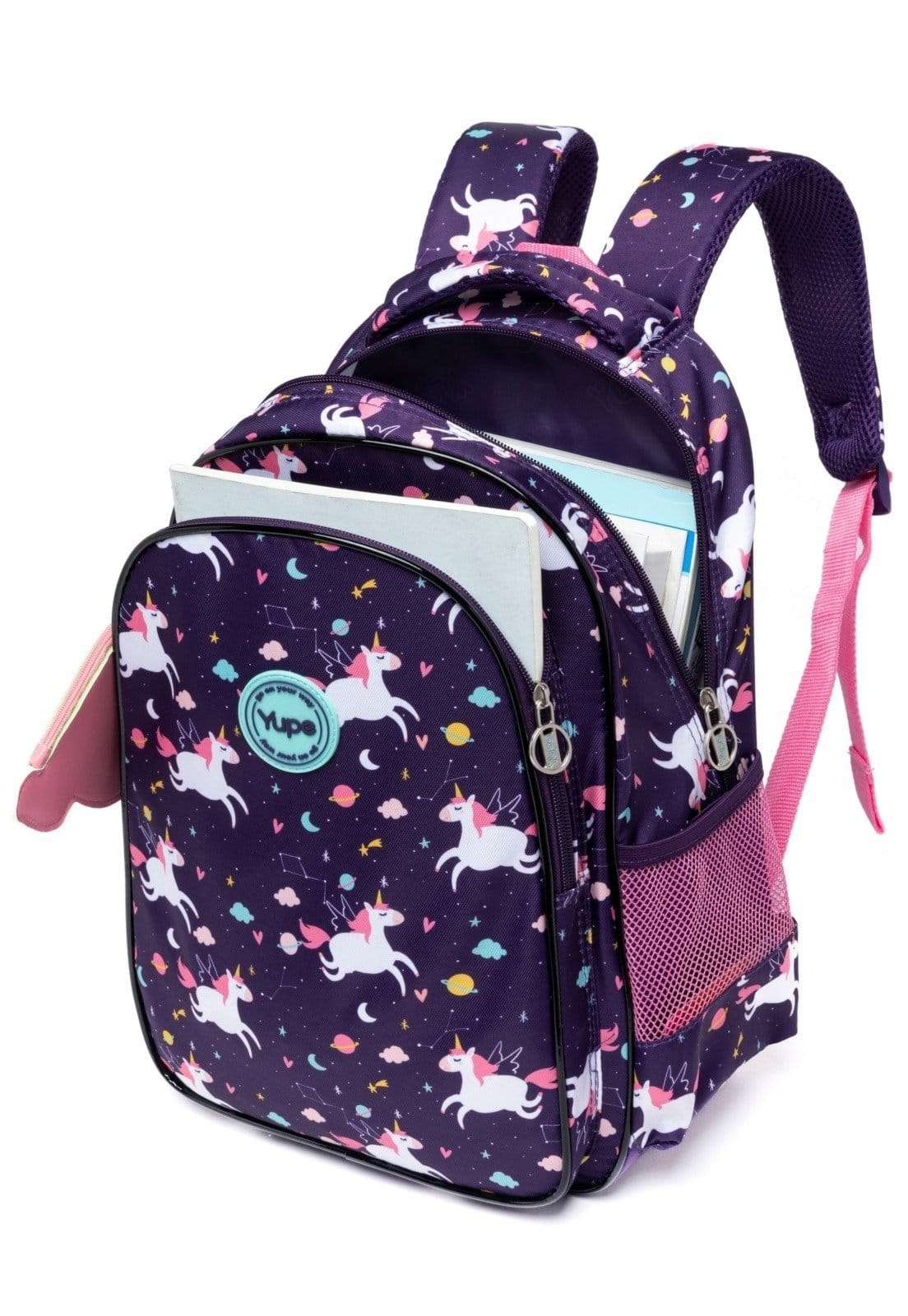 Vista 2 Infantil - kit Mochila Feminina Escolar Casual Resistente Espaçosa YUPE roxo