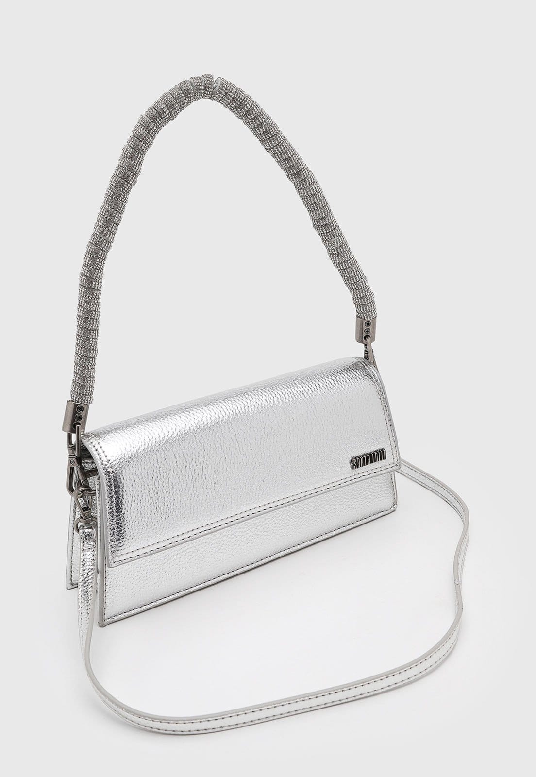 Vista 2 Bolsa Feminina Santa Lolla Alça Pedrarias Prata Santa Lolla cinza