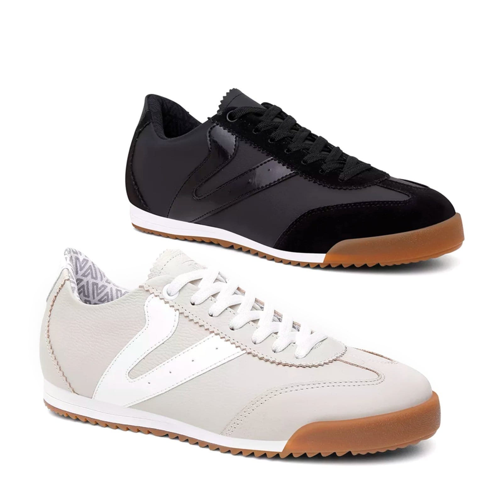 Kit 2 Tênis Feminino Vittal Couro Legítimo Naomi Casual Clássico Retrô Offwhite e Preto