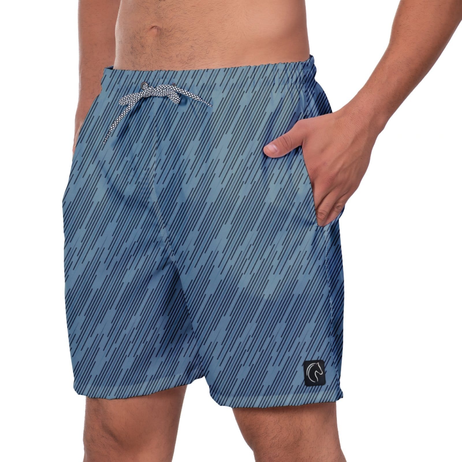 Short Praia Premium Masculino Academia Fitness Caminhada Riscado Azul Estampado Moda Ajustável Esporte Estilo Conforto W2