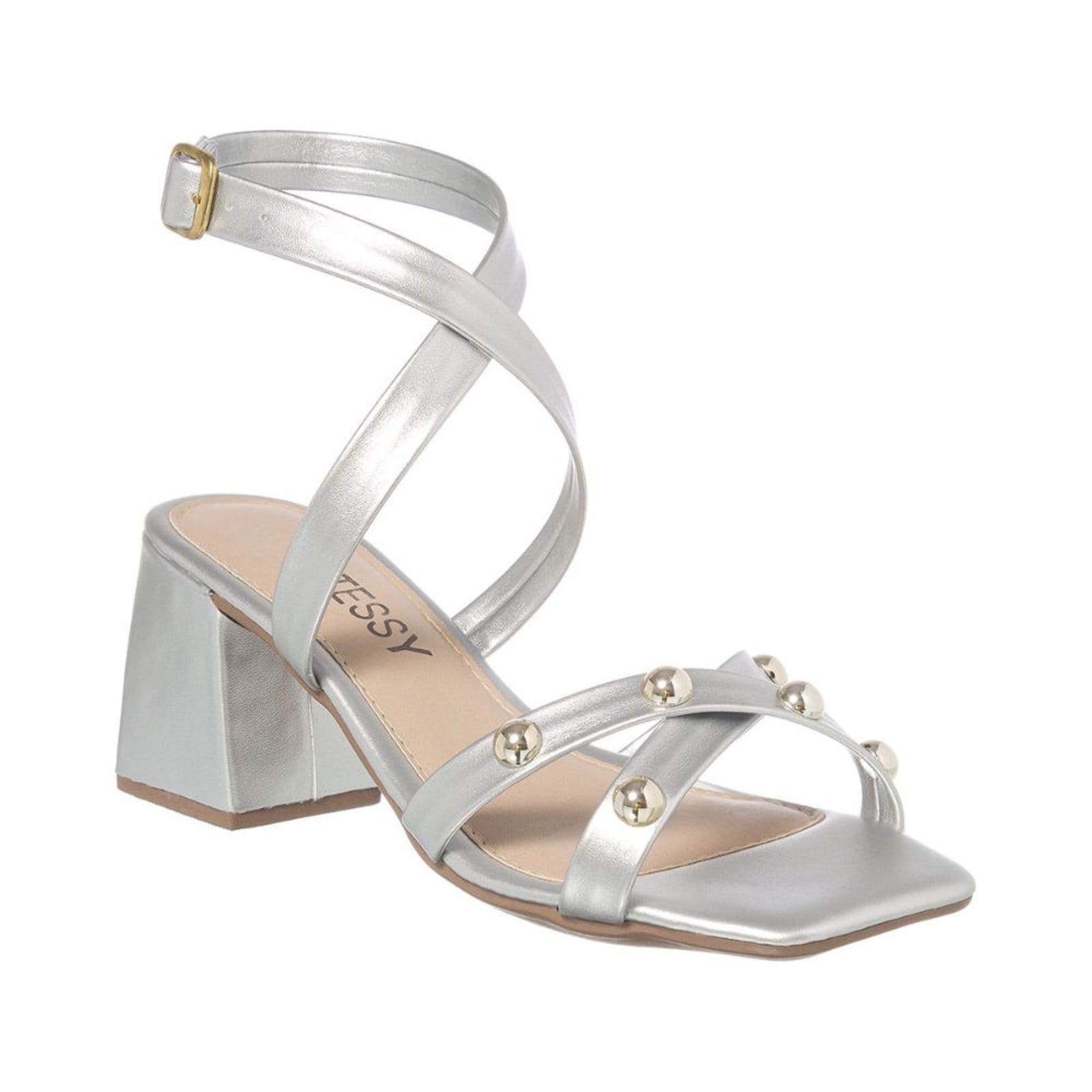 Sandália Feminina Casual Salto Bloco Grosso Elegante Casual Metalizada