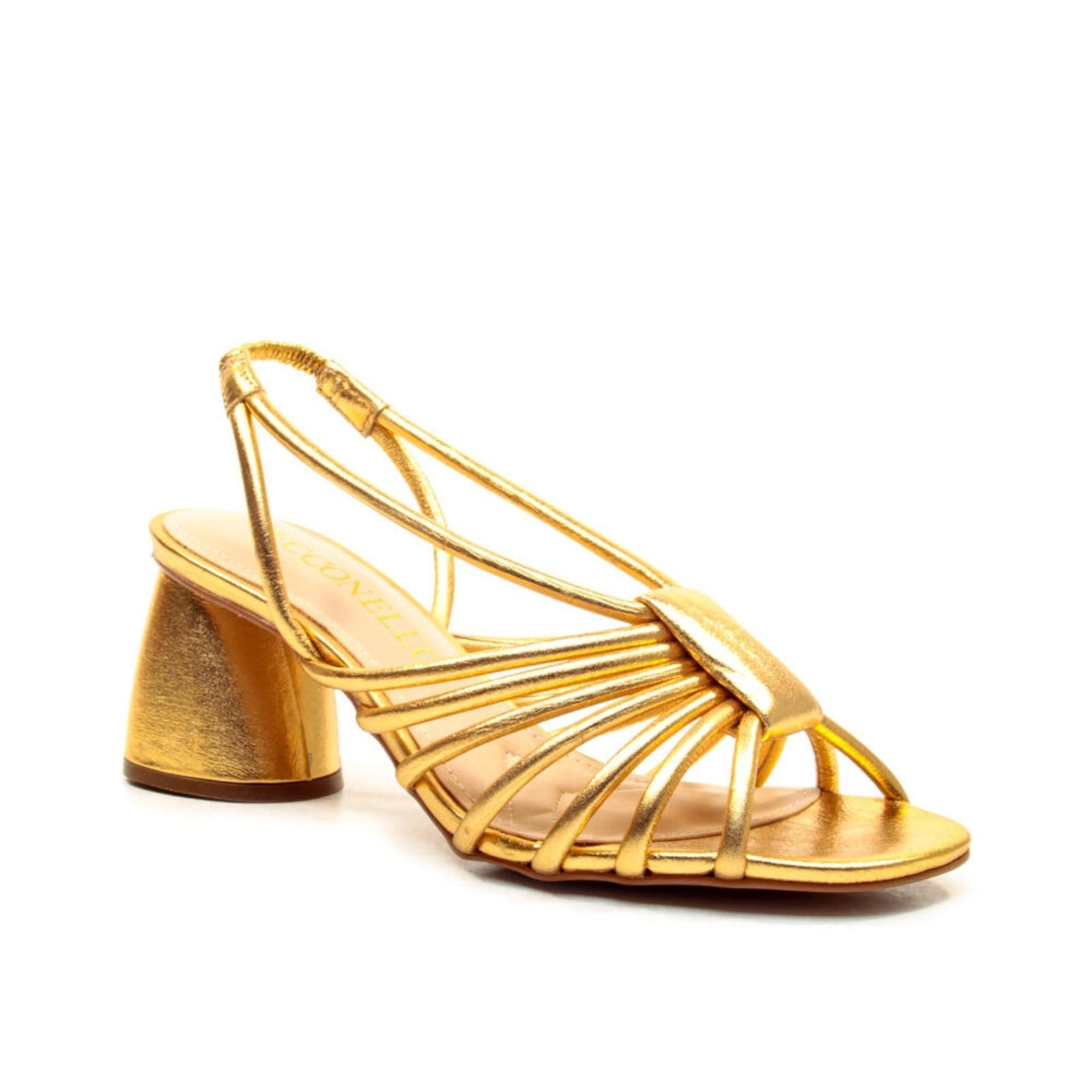 Vista 2 Sandália Couro Ouro Salto Médio Cecconello 2511005-1 Cecconello dourado