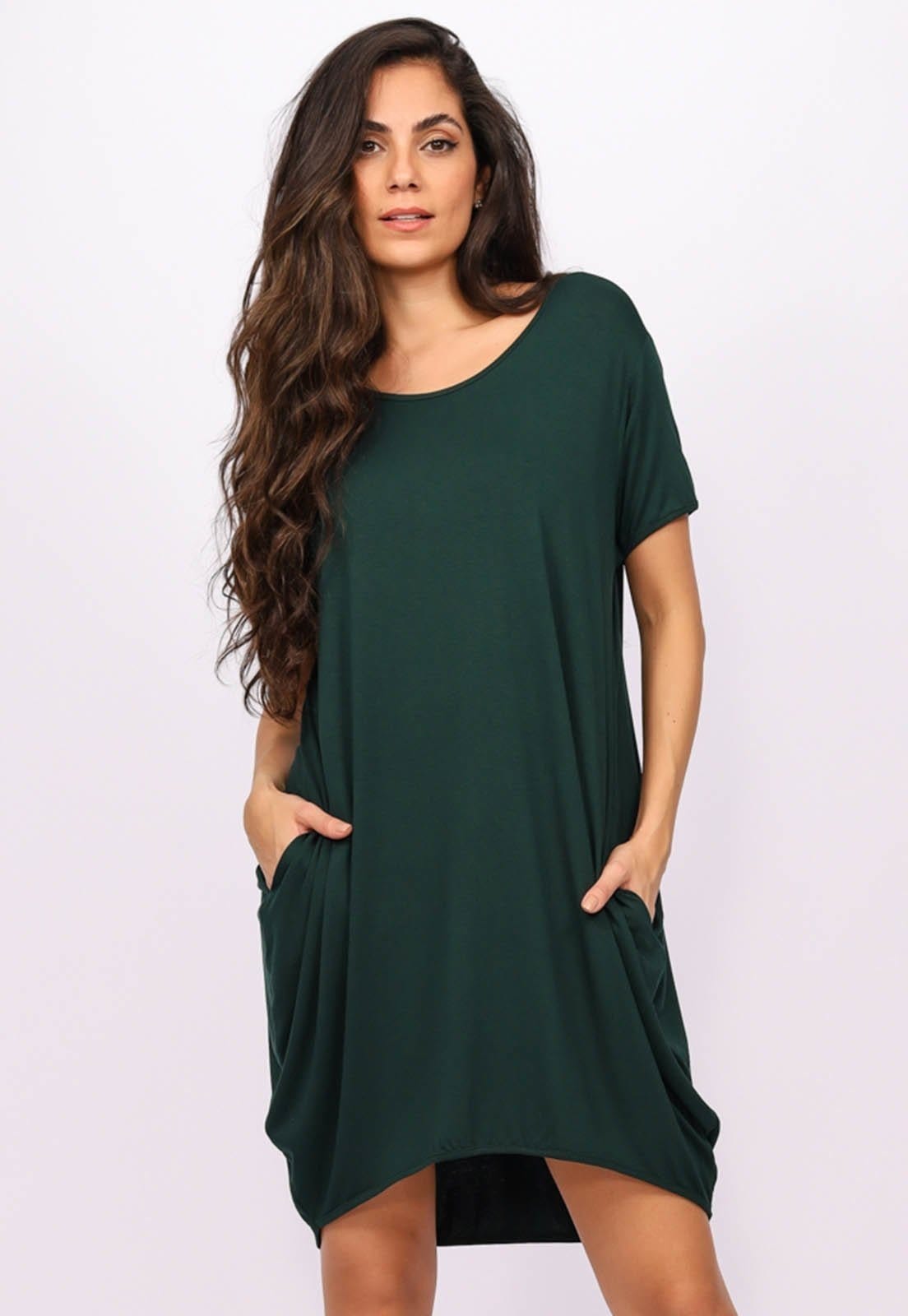 Vista principal Vestido Curto Amazonia Vital Malha Amplo Always Verde Musgo Amazonia Vital verde militar