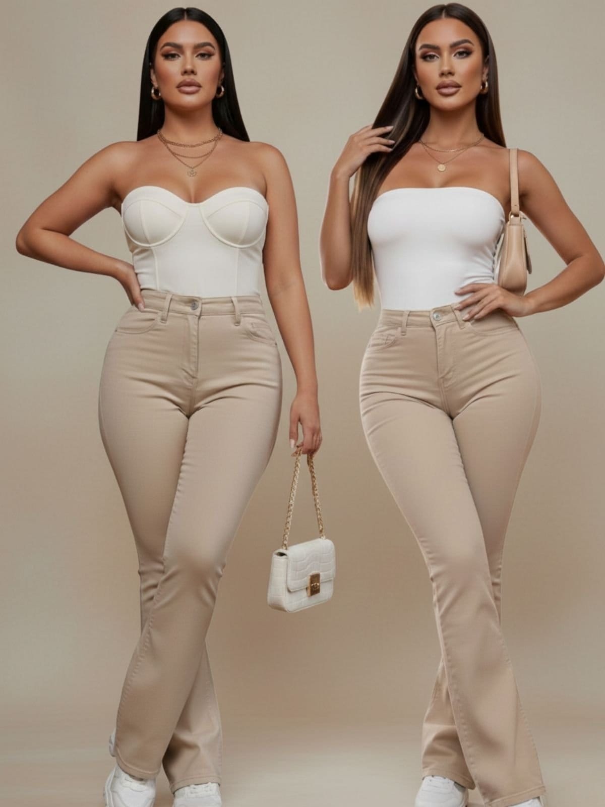 Vista principal Calça Flare Tex Jeans Bootcut Sarja Acetinada com Elastano TEX JEANS bege