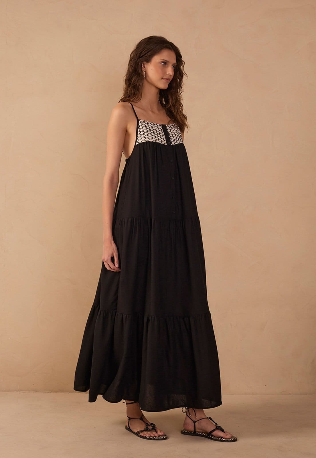 Vista 2 Vestido Feminino Dress To Cropped Linho Pala Bordada Dress to preto