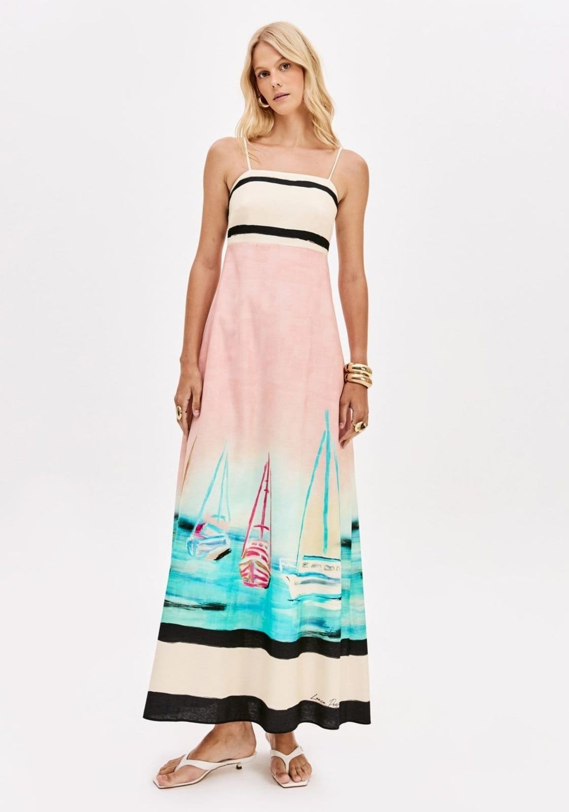 Vista principal Vestido Super Midi Estampado De Alças Lança Perfume rosa