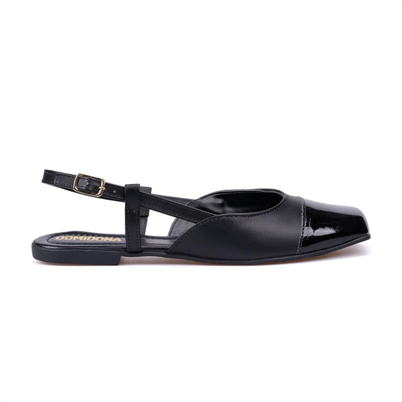 Vista 2 Sapatilha Feminina Domidona Cap Toe Slingback Bico Quadrado Preta Domidona preto