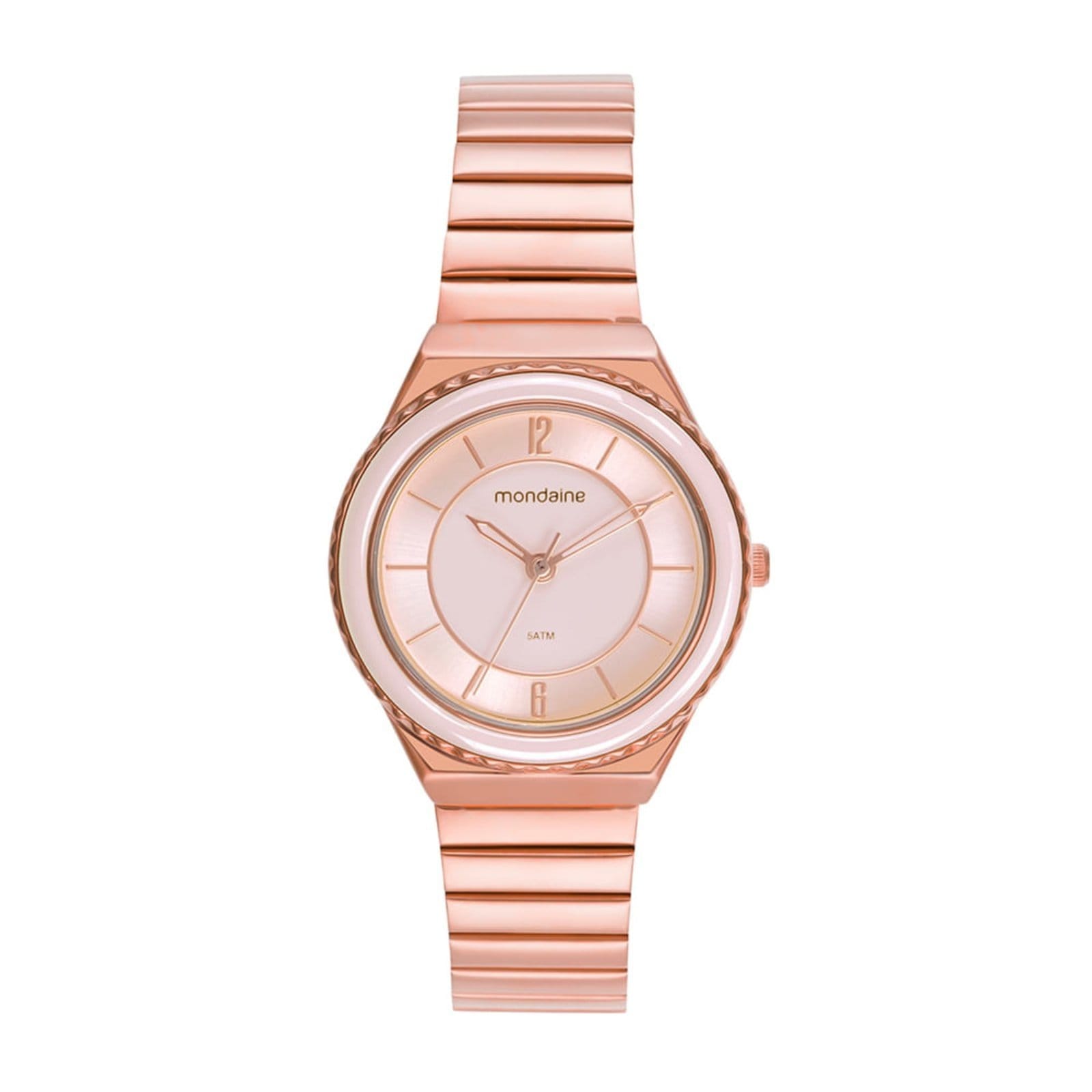 Vista principal Relógio Feminino Caixa Media Catraca em Ceramica Rose Mondaine rosa rose
