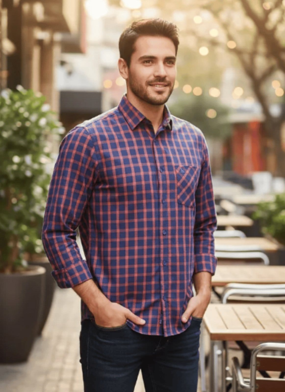 Camisa Social Amil Infor Comfort Xadrez Algodão Macia Fácil de Passar Luxo Cor01