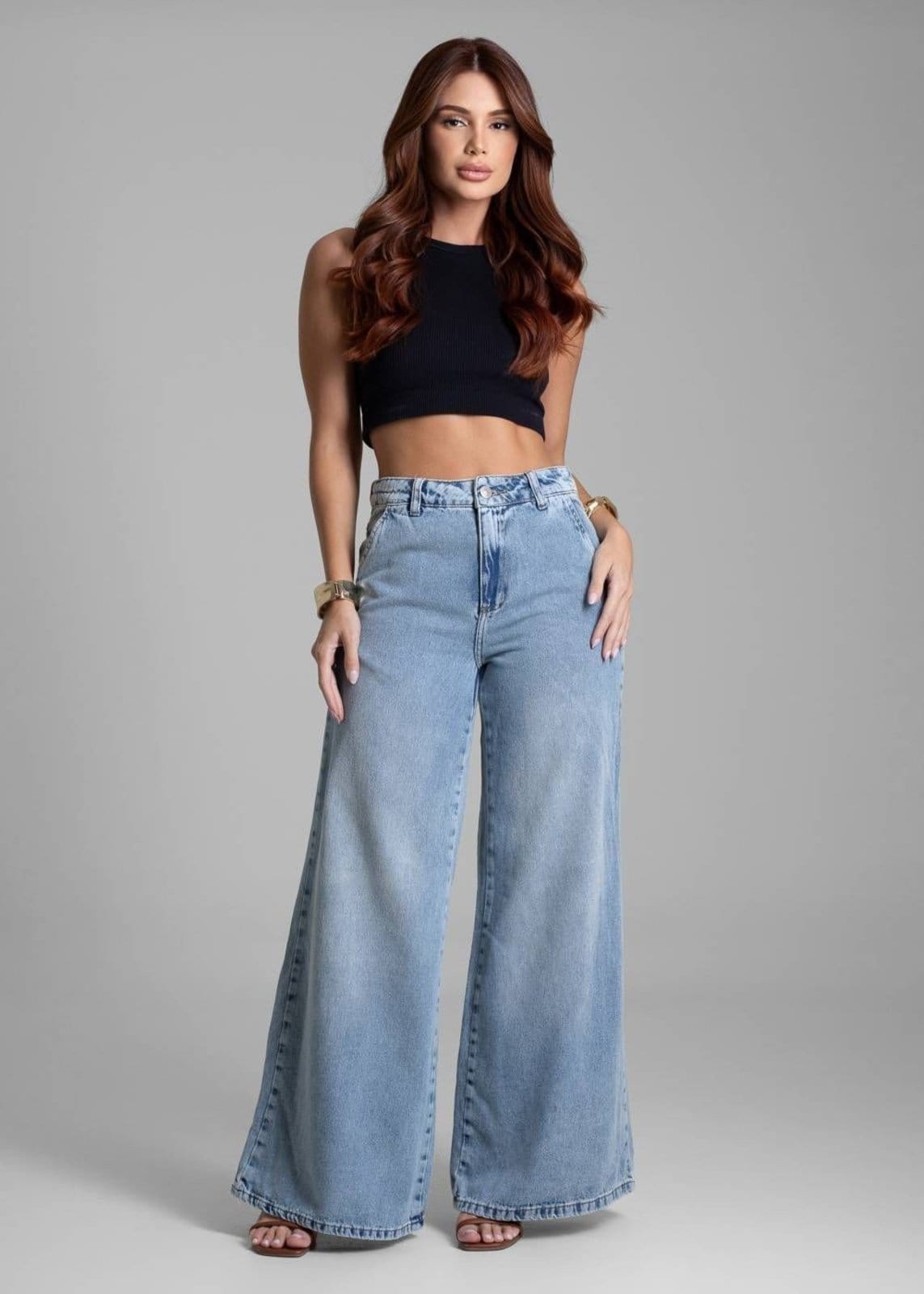 Vista 2 Calça Jeans Sawary Super Wide Leg - 281828 Sawary azul