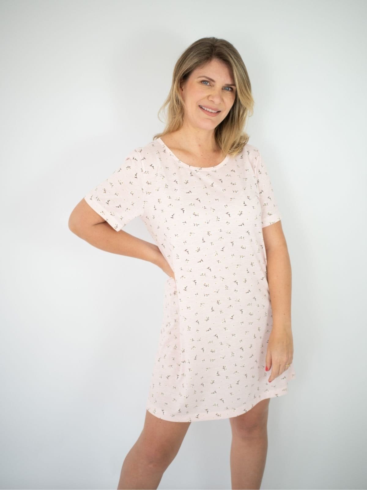 Camisola Manga Curta Básica Poliviscose Floral Paula