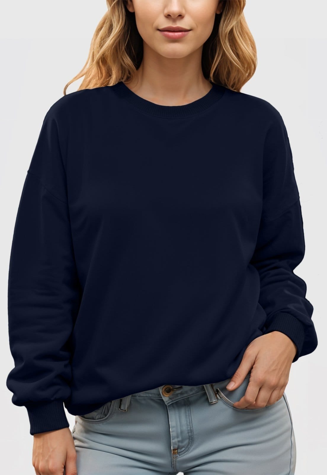 Vista 2 Conjunto Moletom Liso Gola Redonda e Calça Feminino Benellys Marinho Benellys azul marinho