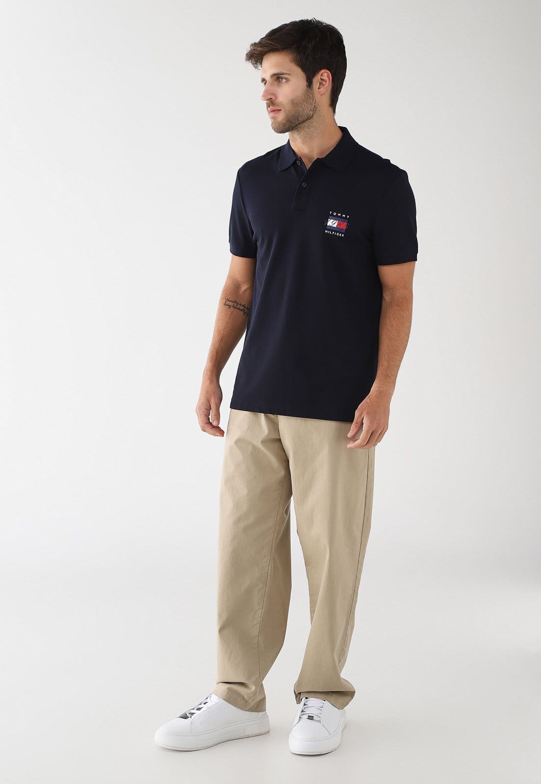 Vista 2 Camisa Polo Masculina Tommy Hilfiger Mercerized Pique Tommy Hilfiger azul marinho