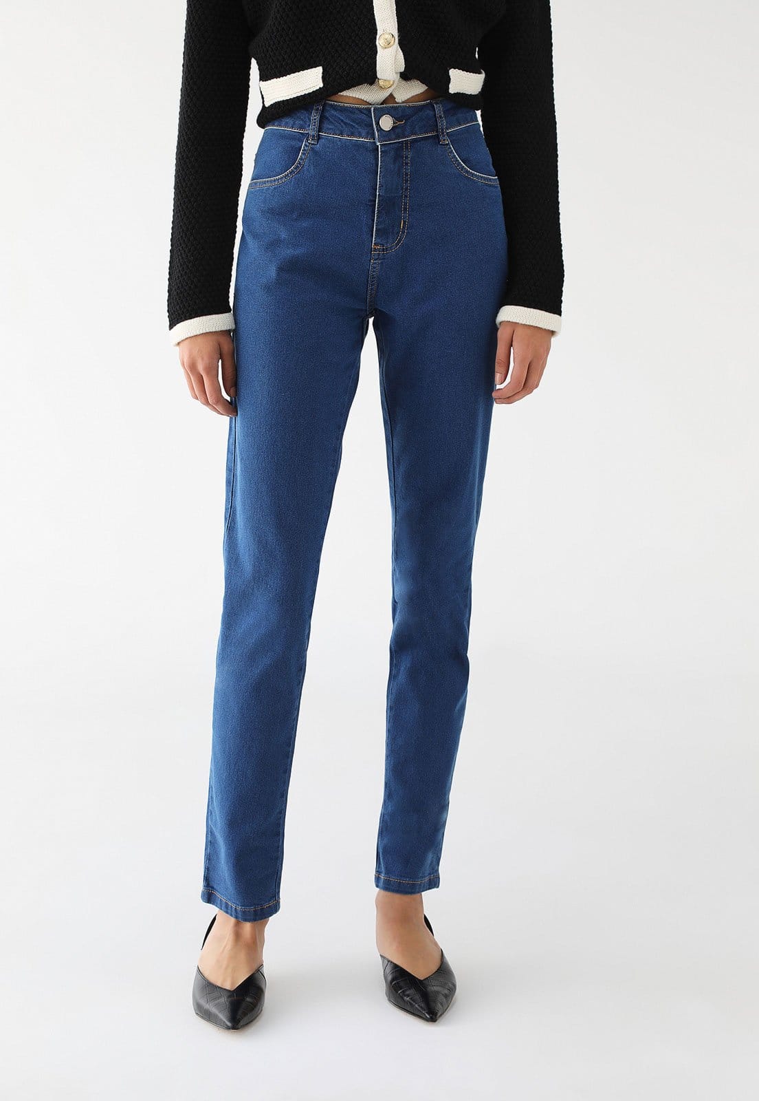 Vista principal Calça Jeans Morena Rosa Skinny Viés Azul Morena Rosa azul rosa