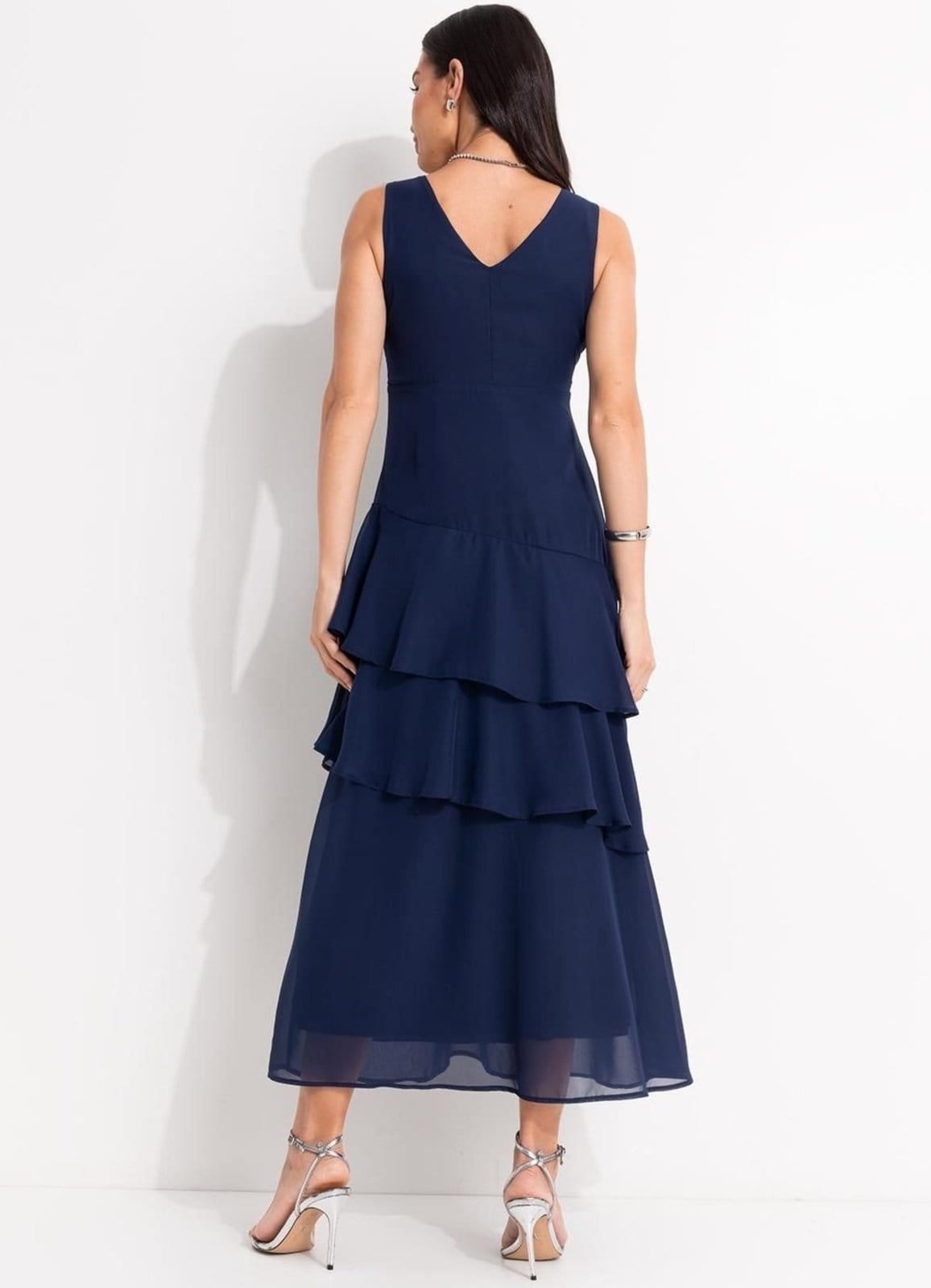 Vista 2 Vestido Em Chiffon Marinho Quintess azul