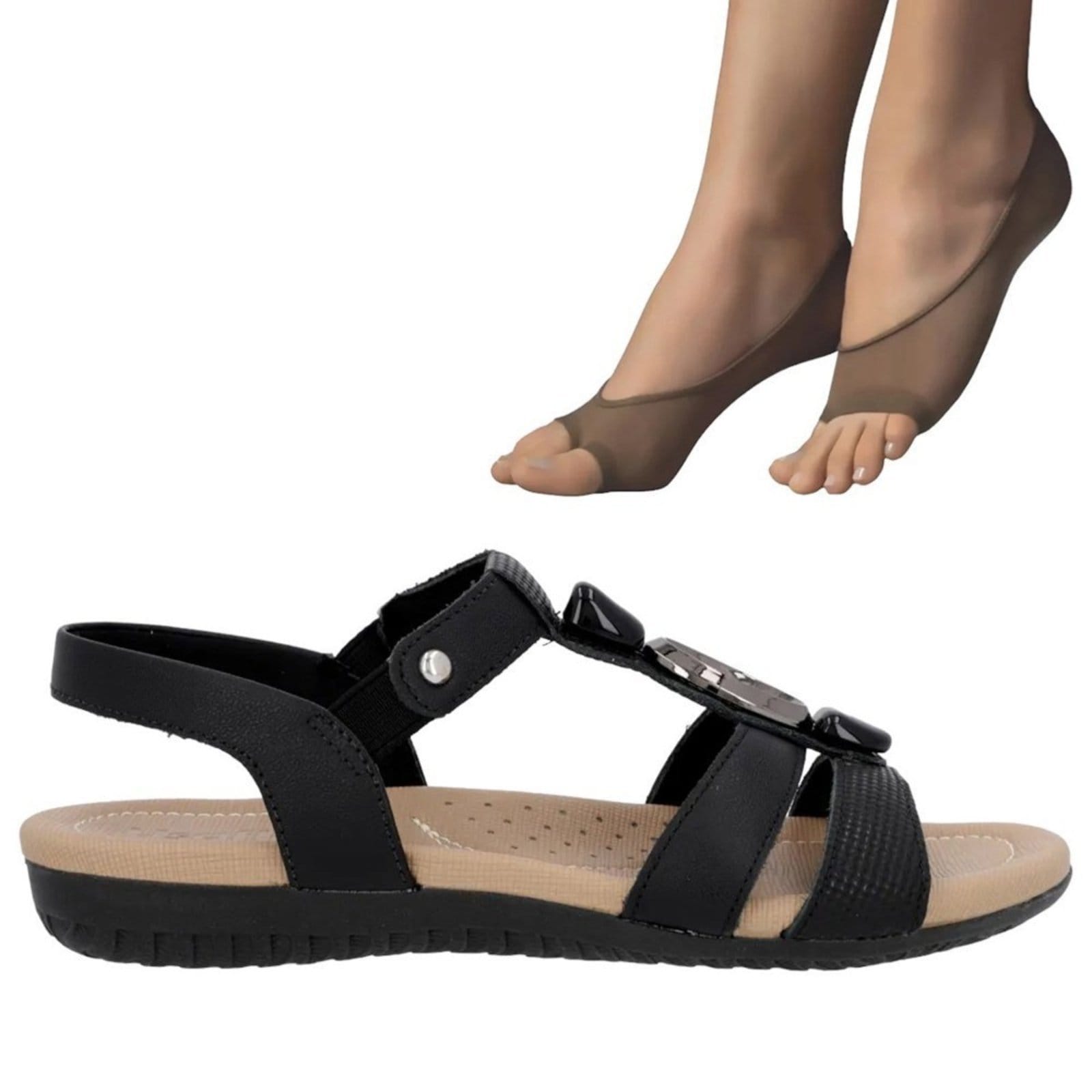 Vista principal Kit Sandália Usaflex Tresse Feminina + 2 Pares De Meias Usaflex preto