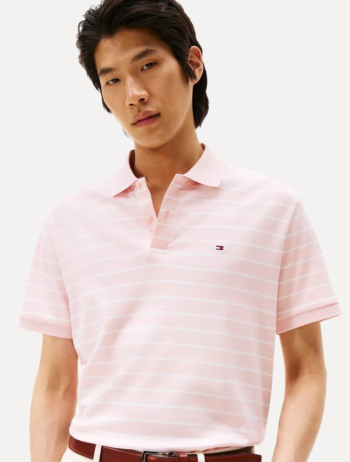 Polo Tommy Hilfiger Masculina Malha Liquid Cotton Striped Claro