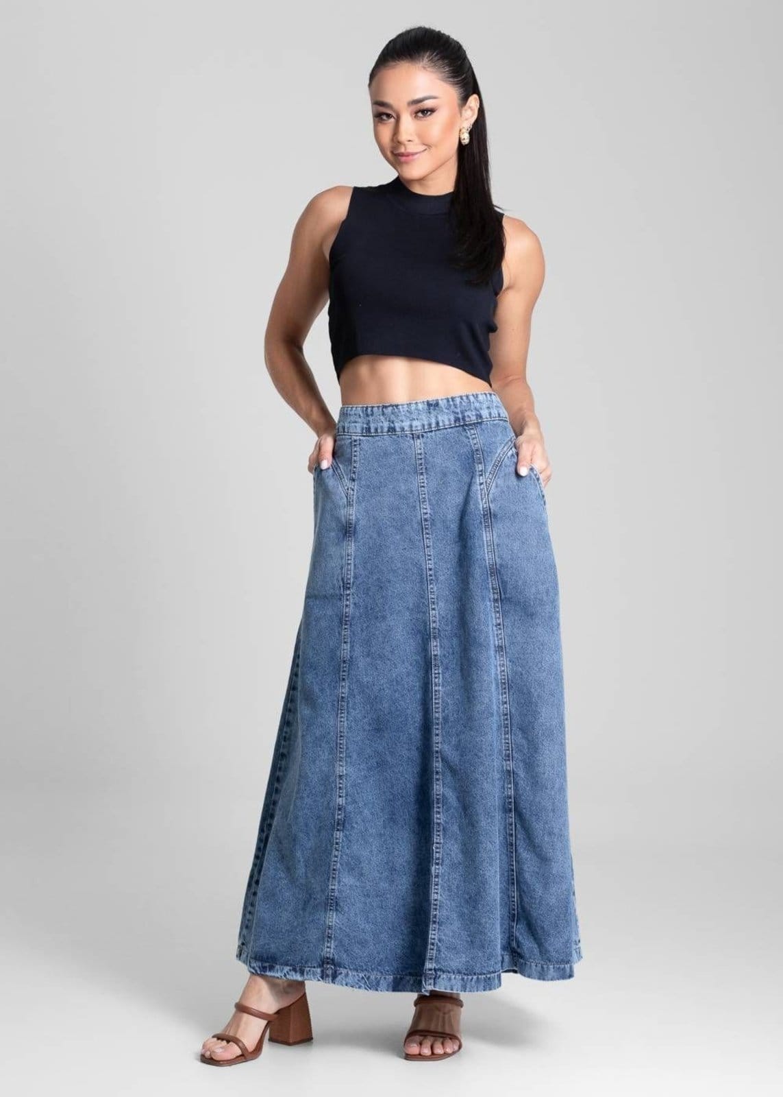 Vista 2 Saia Jeans Sawary Midi - 281984 Sawary azul