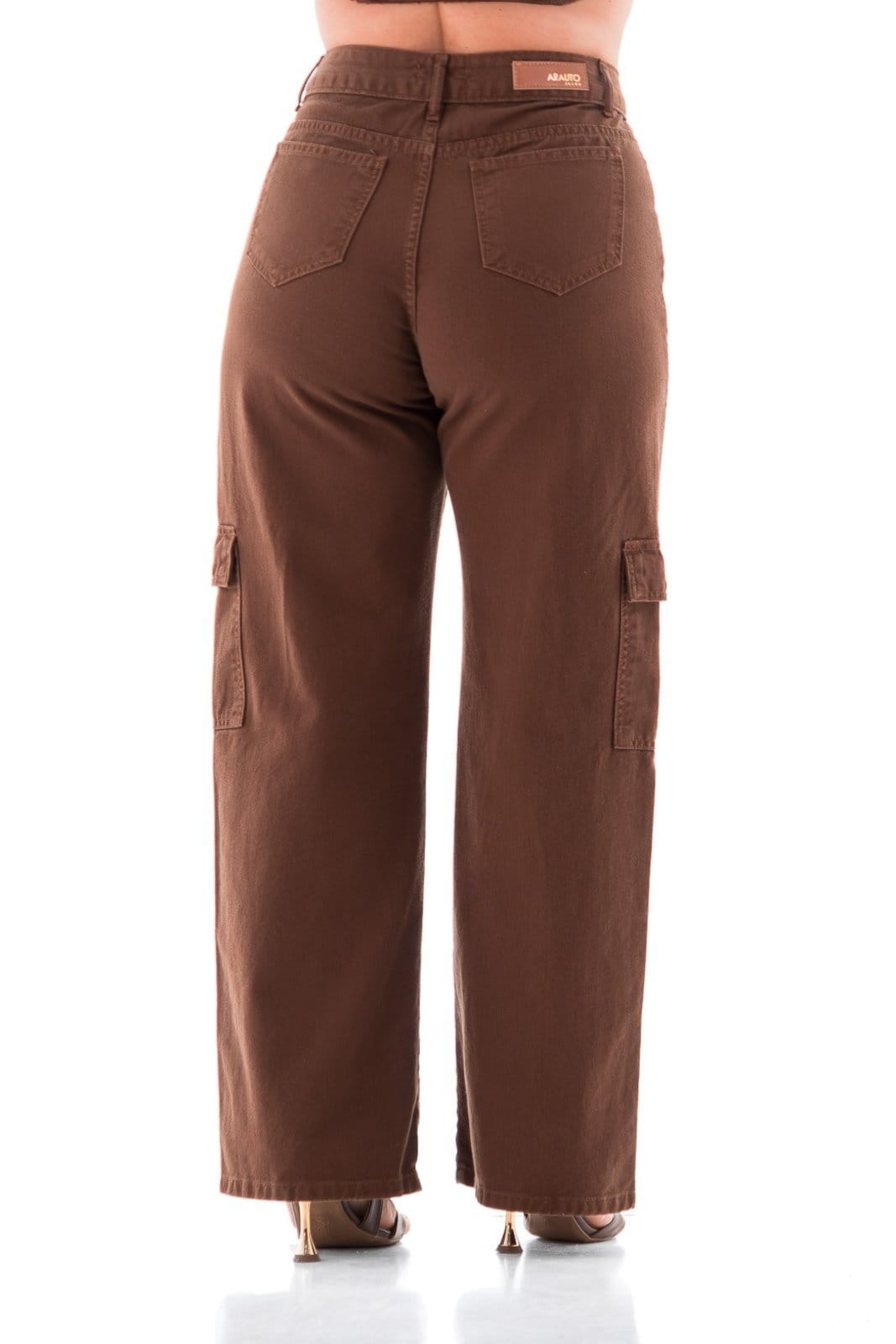 Vista 2 Calça Collor Feminina Arauto Wide Cargo ARAUTO JEANS marrom