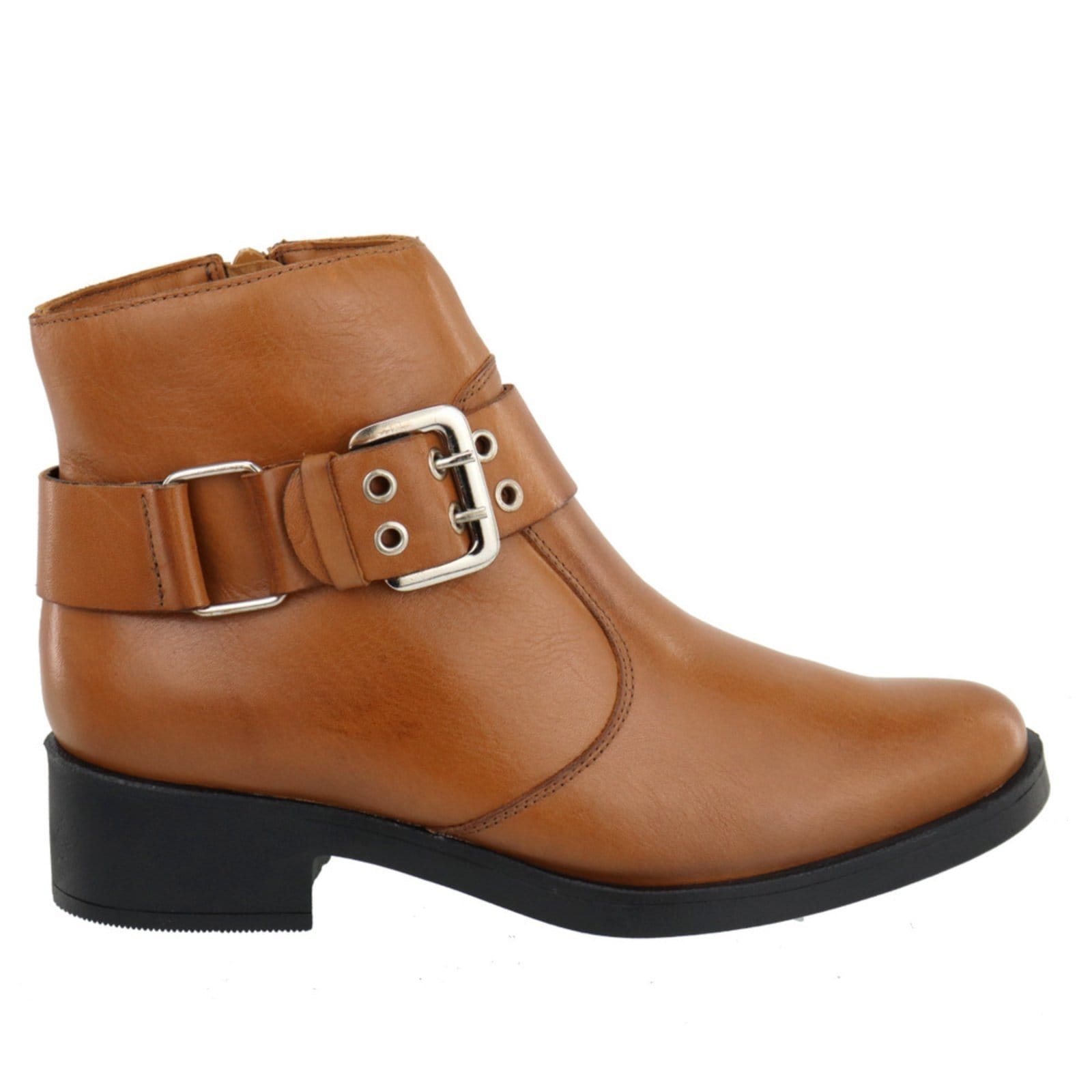 Vista 2 Bota Feminina Casual Fivela Em Couro Cano Curto Moda Maria Paula Camel MARIA PAULA caramelo