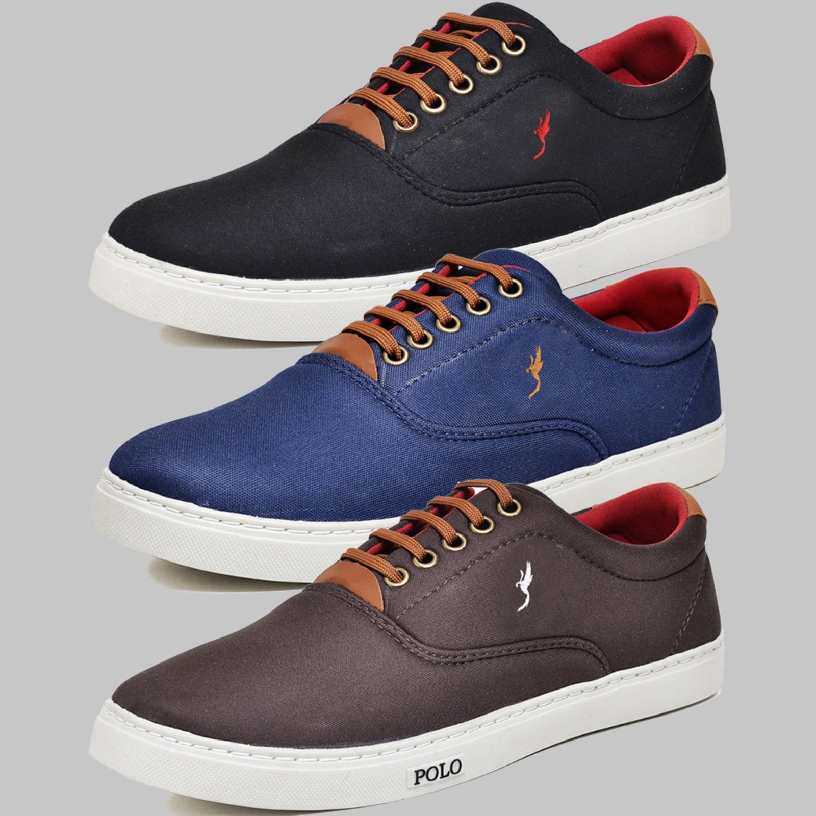 Kit 3 Pares Sapatênis Casual Masculino Polo Preto/Azul/Café