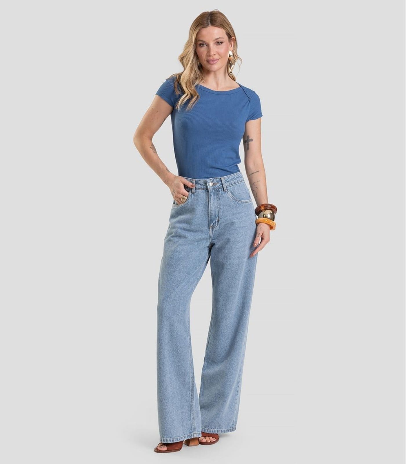 Calça Jeans Feminina Wide Leg Cintura Alta Dianna