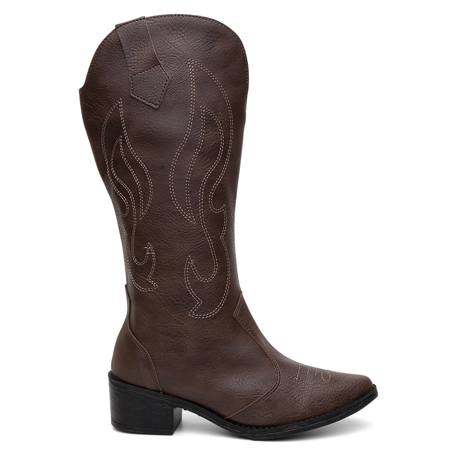 Vista 2 Bota Feminina Cano Longo Western Country Café Bico Fino Baixa Santa Rosa café rosa