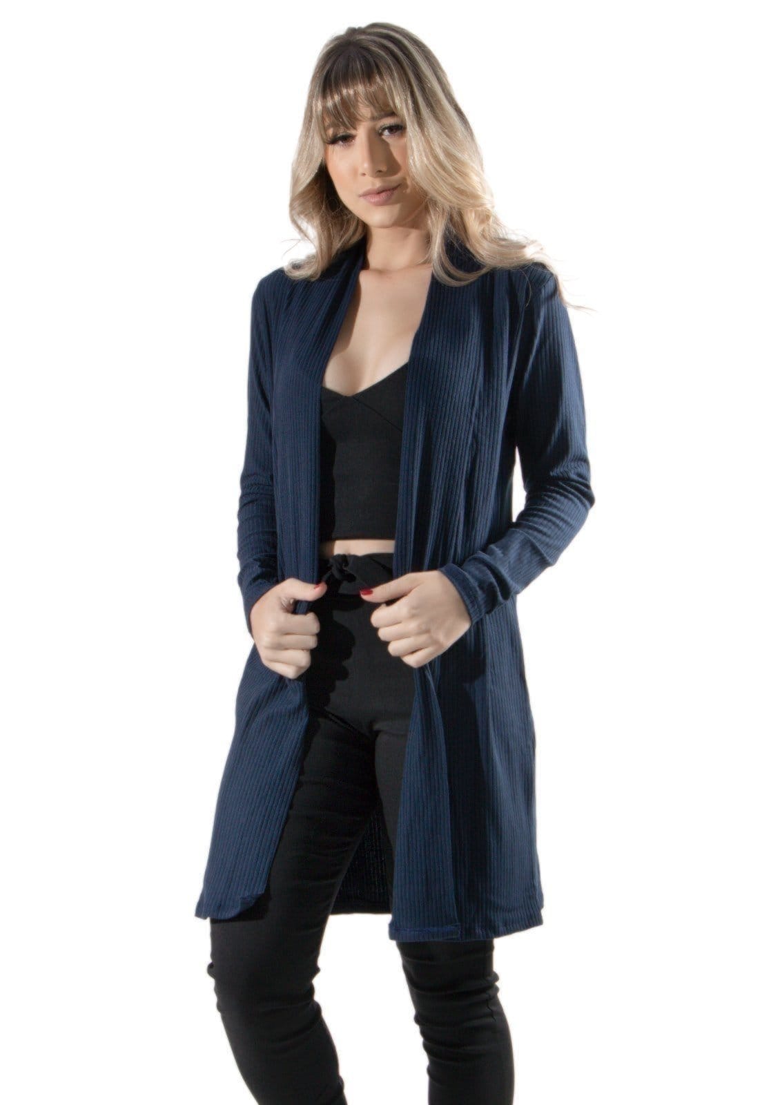 Cardigan Kimono Vekyo Canelado Marinho