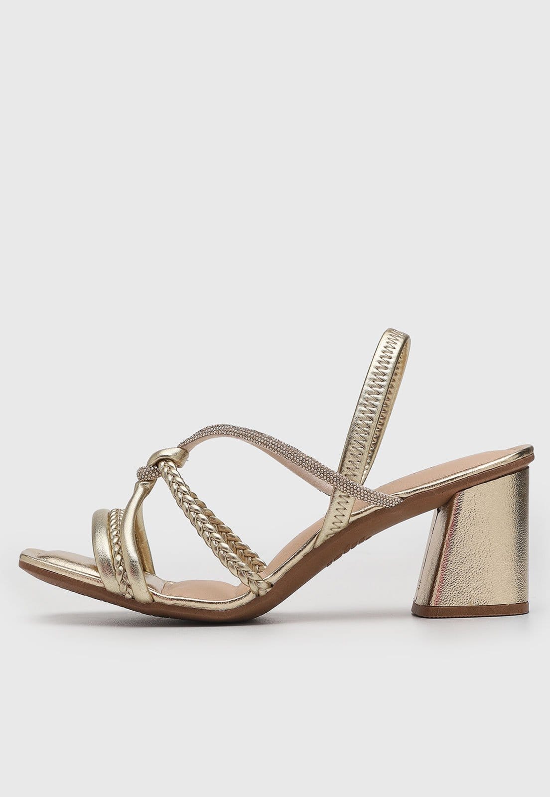 Sandália Feminina Dakota Salto Bloco Tiras Metalizadas Dourada