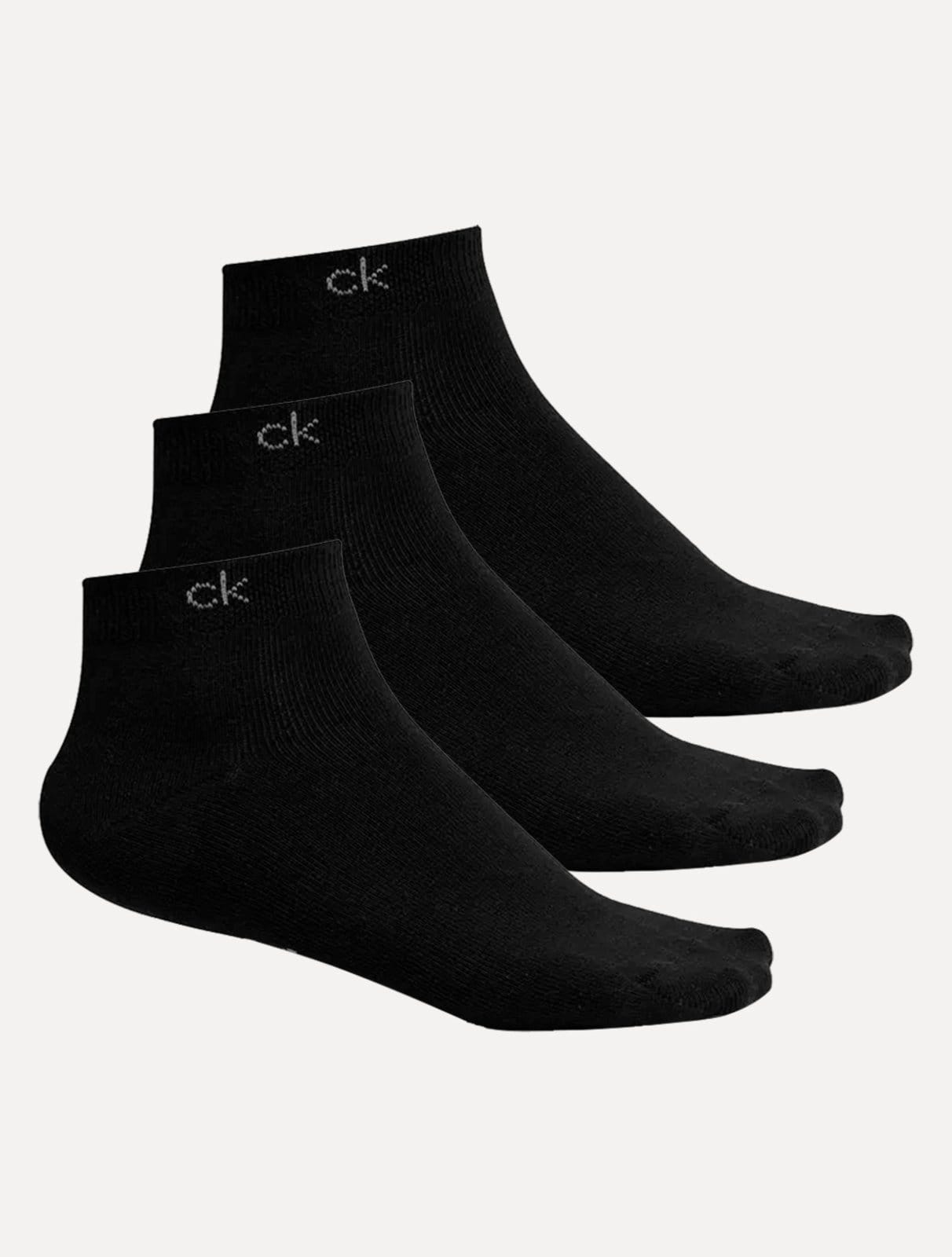 Meia Calvin Klein Cano Curto CK Preta Kit 3 Pares