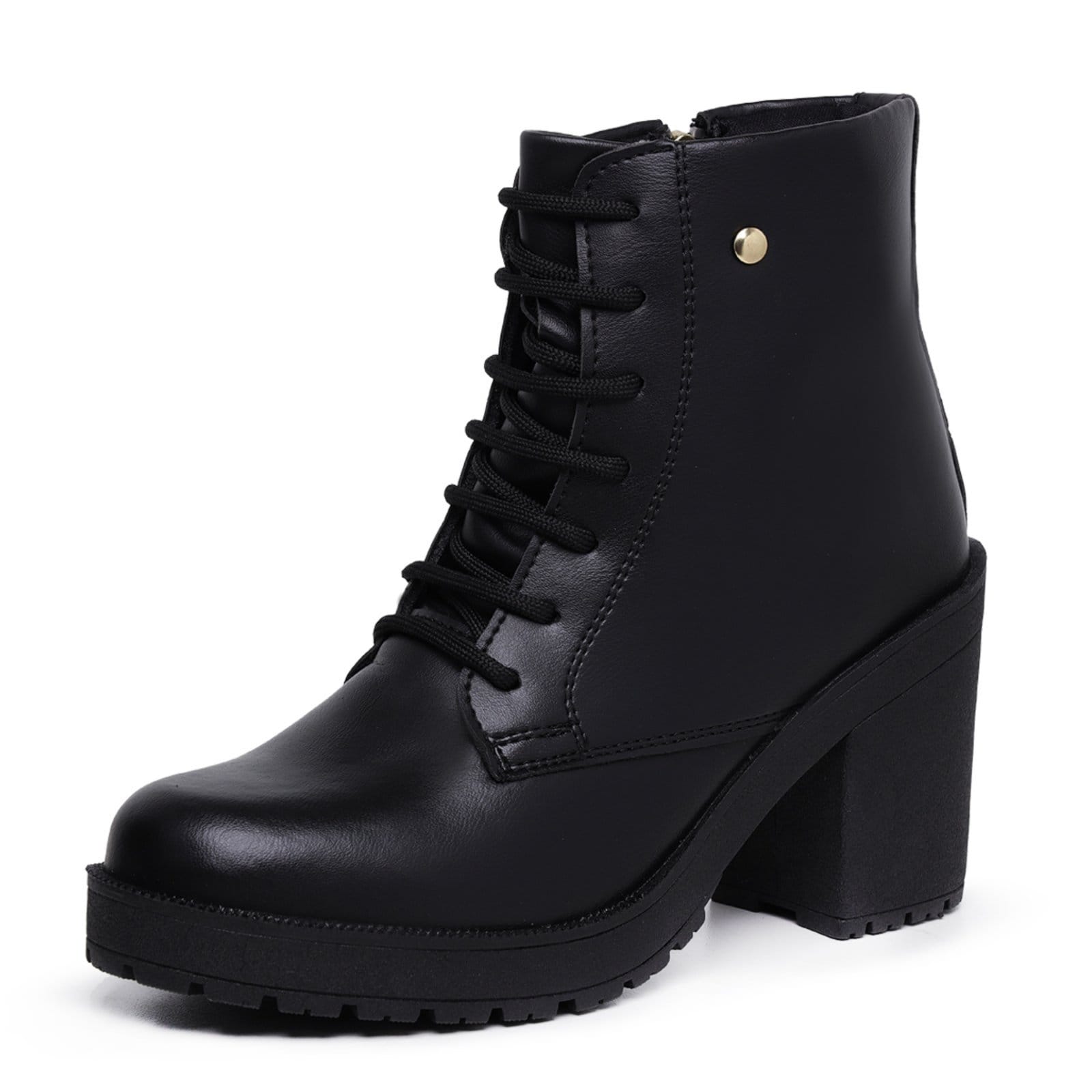 Vista 2 Bota Cano Curto Feminina Coturno Salto Tratorado Confortável Preta Yes Basic preto