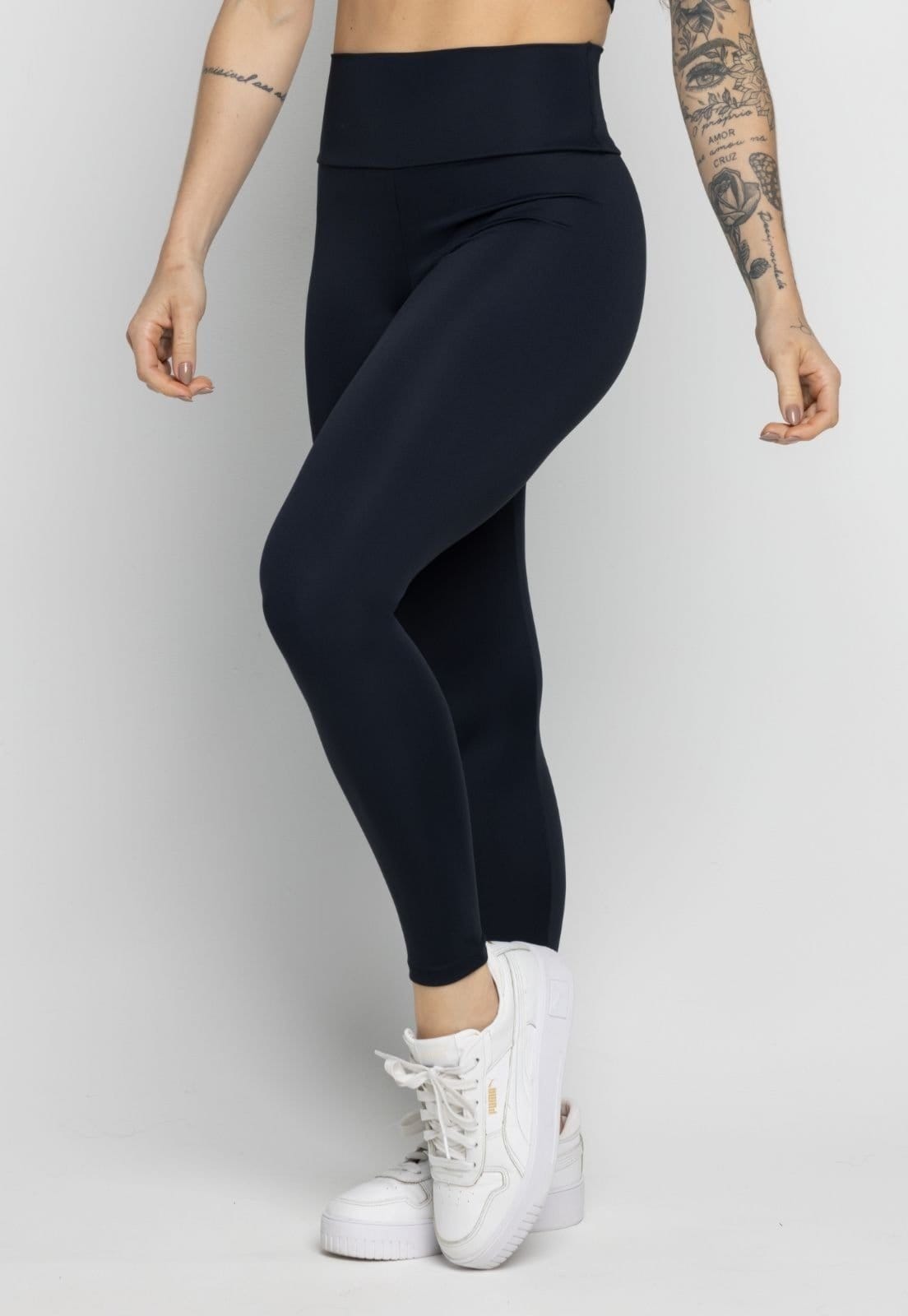Vista 2 Calça Legging Vekyo Poliamida Cintura Alta Zero Transparência Feminina VEKYO preto