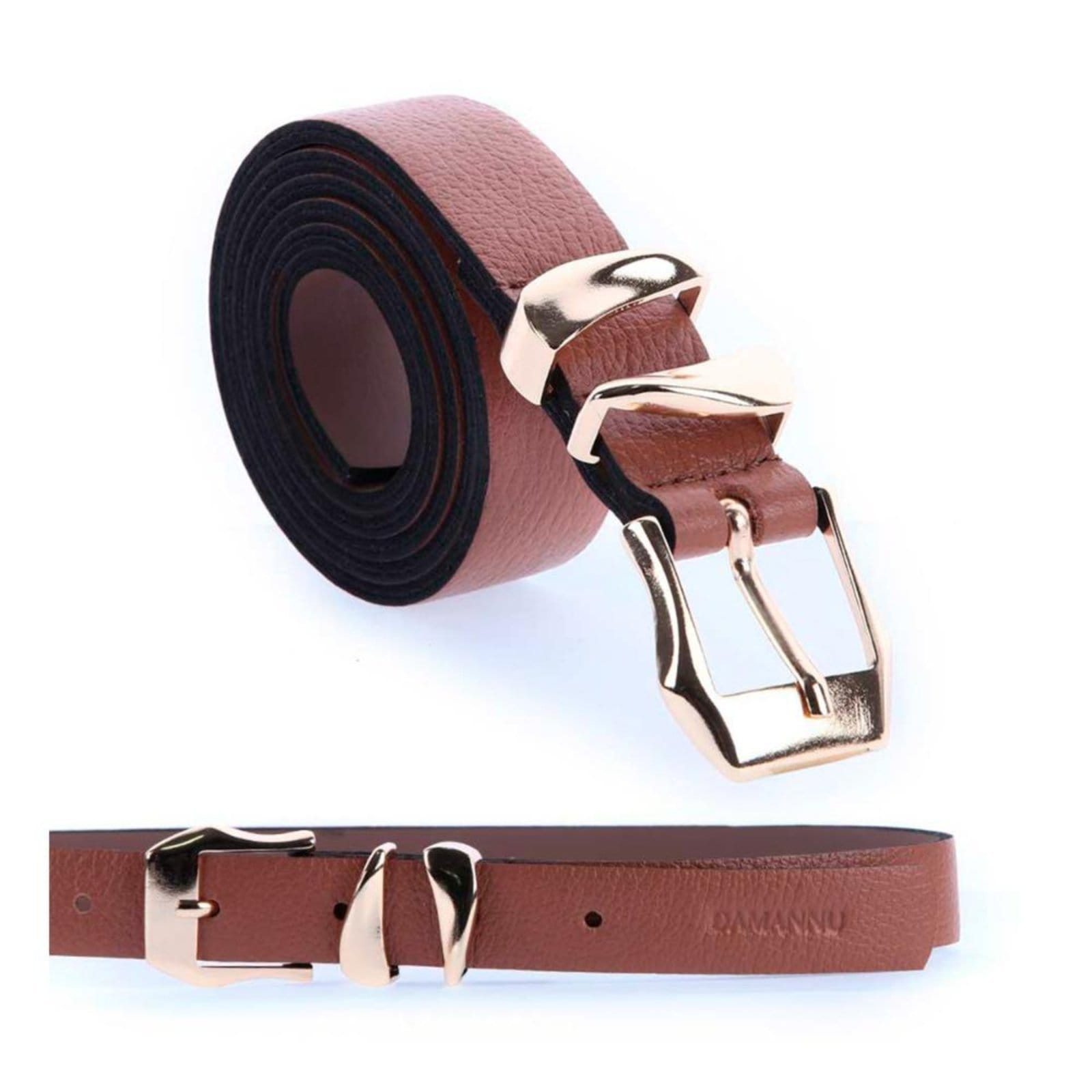 Vista principal Jessy - Cinto Femino Couro Legítimo Fivela Dourada Damannu Shoes caramelo