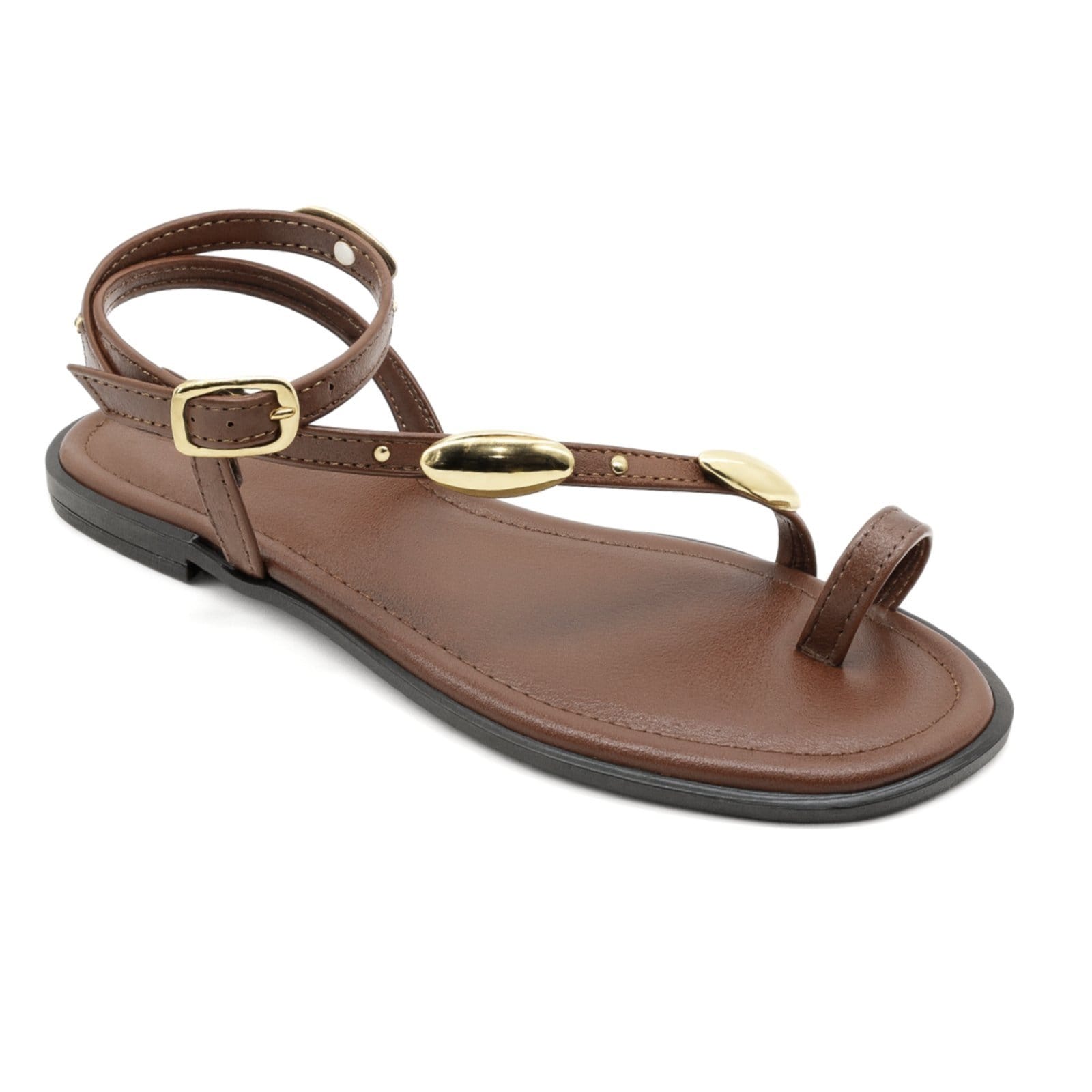 Vista principal Rasteira Feminina Encaixe Dedo Tiras Calcanhar Elegante Dia a Dia Flor da Pele Cacau 309 Flor da Pele marrom