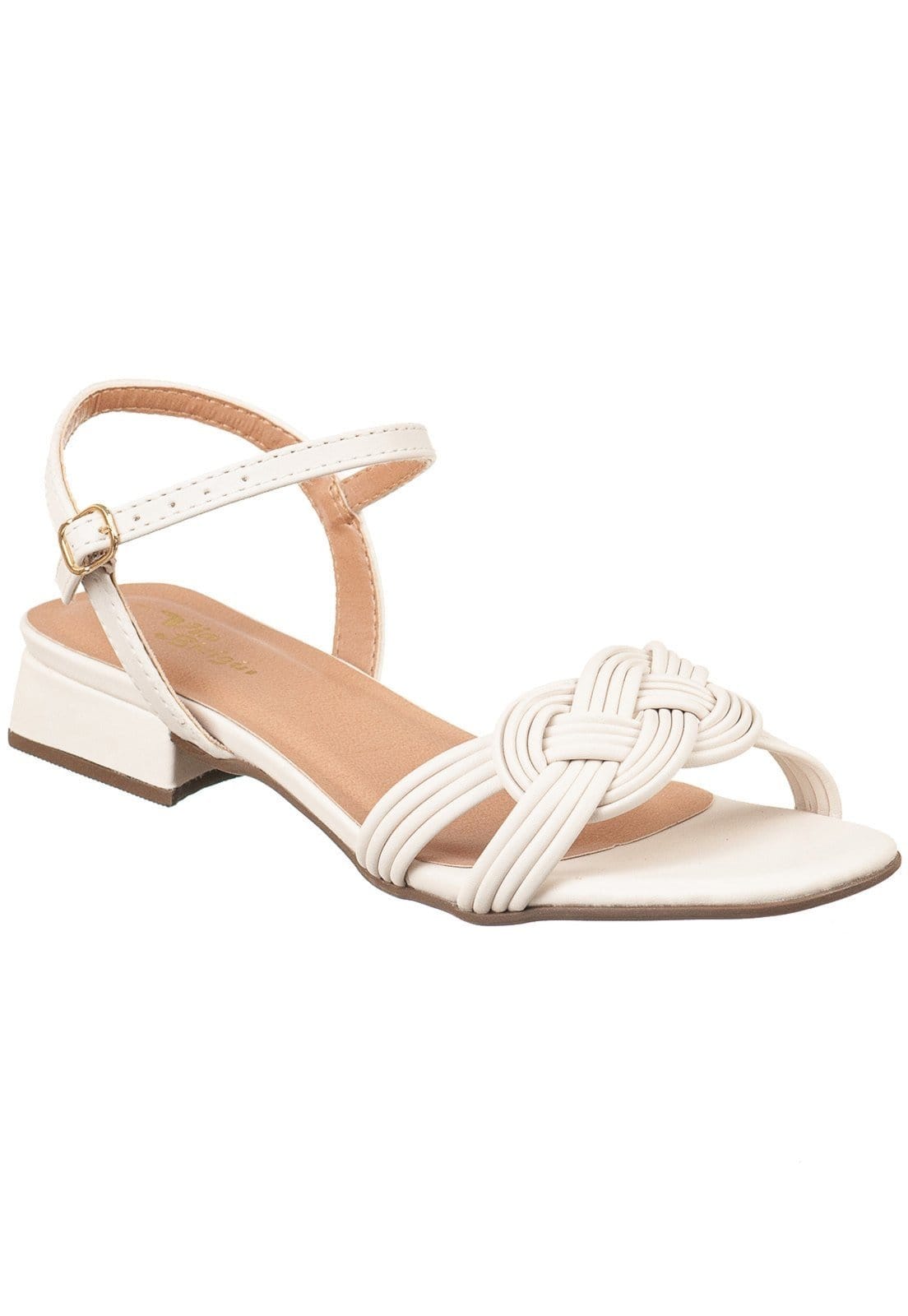 Sandália Feminina Saltinho Baixo com Tiras OffWhite